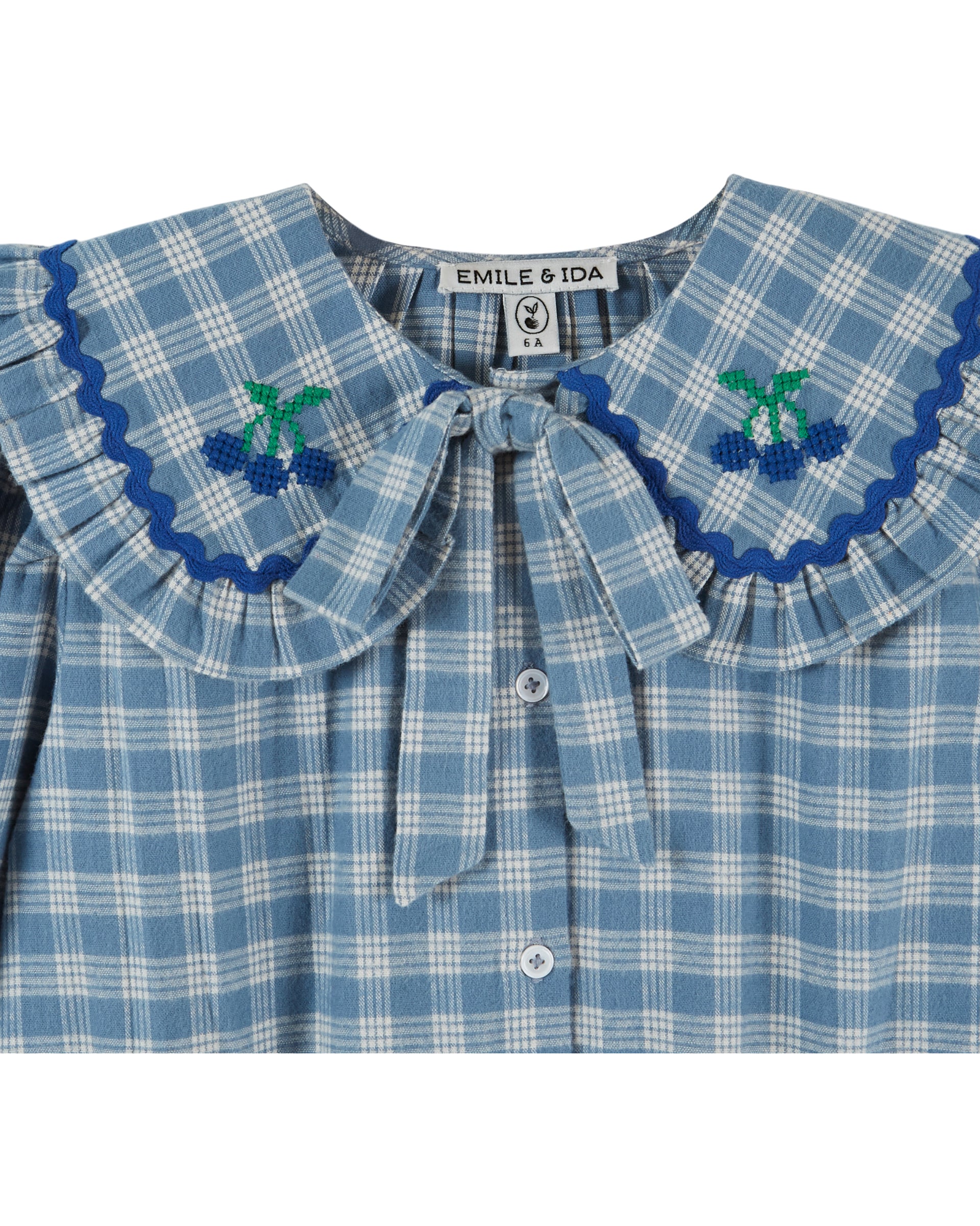 Blouse - Large blue check collar