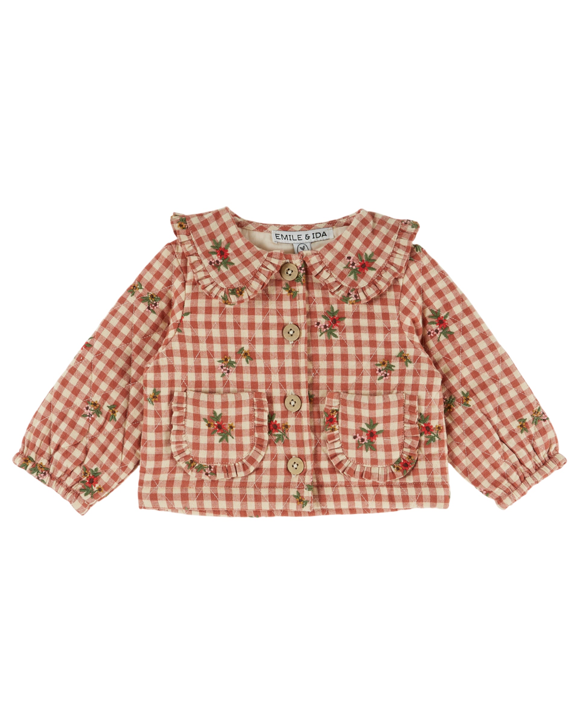 Quilted jacket - Embroidered terracotta gingham