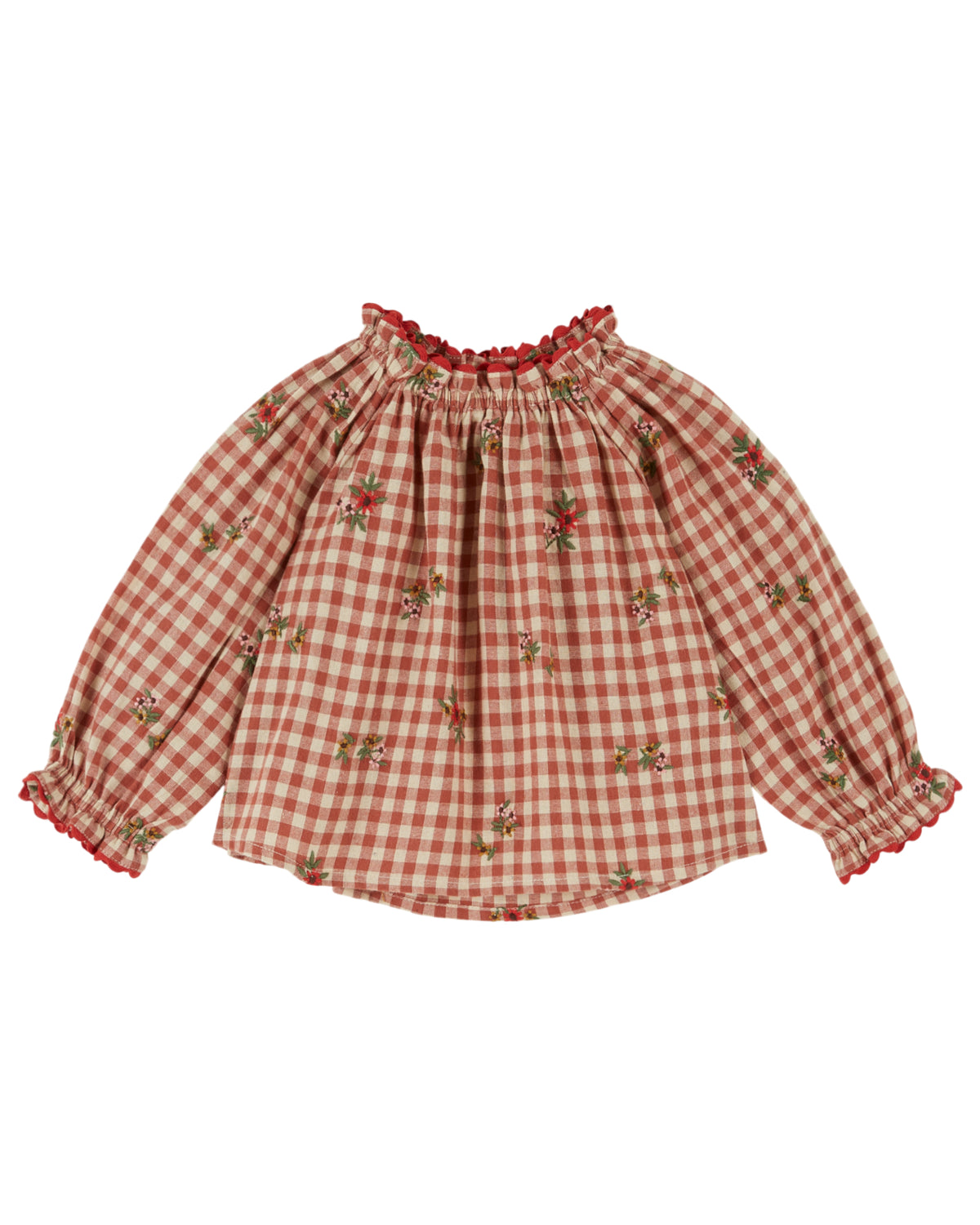 Blouse - Embroidered gingham terracotta