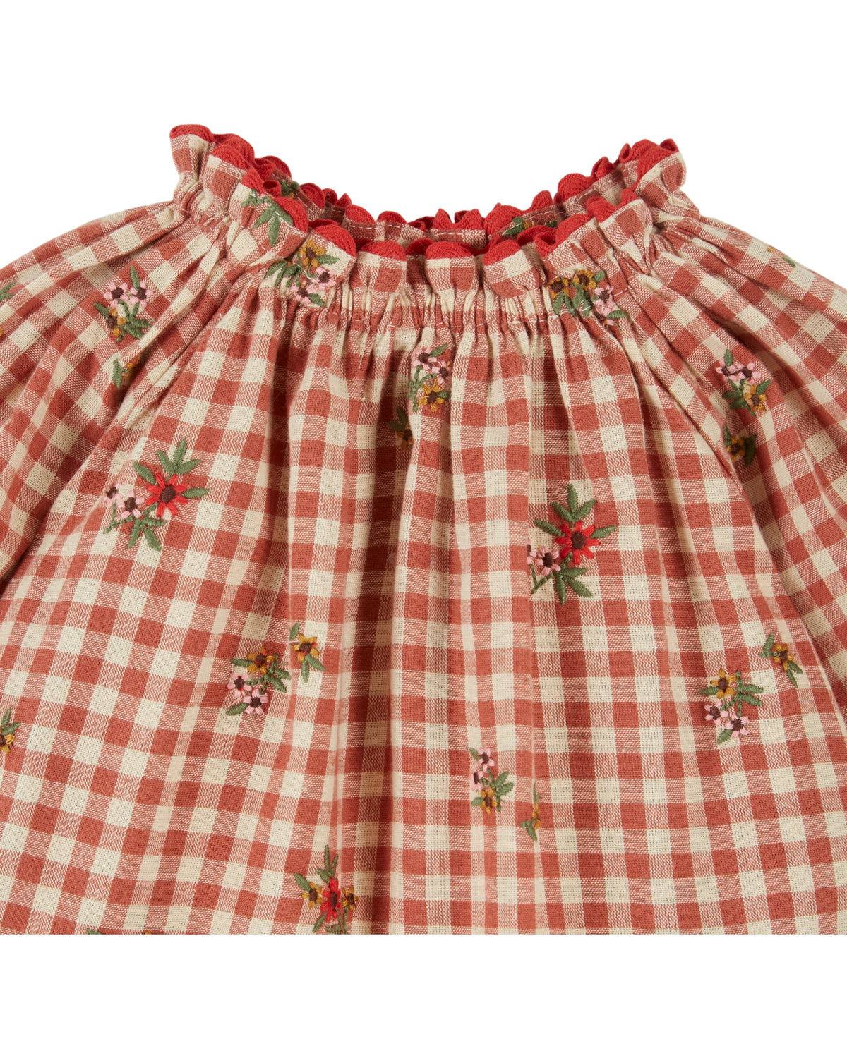 Blouse - Embroidered gingham terracotta