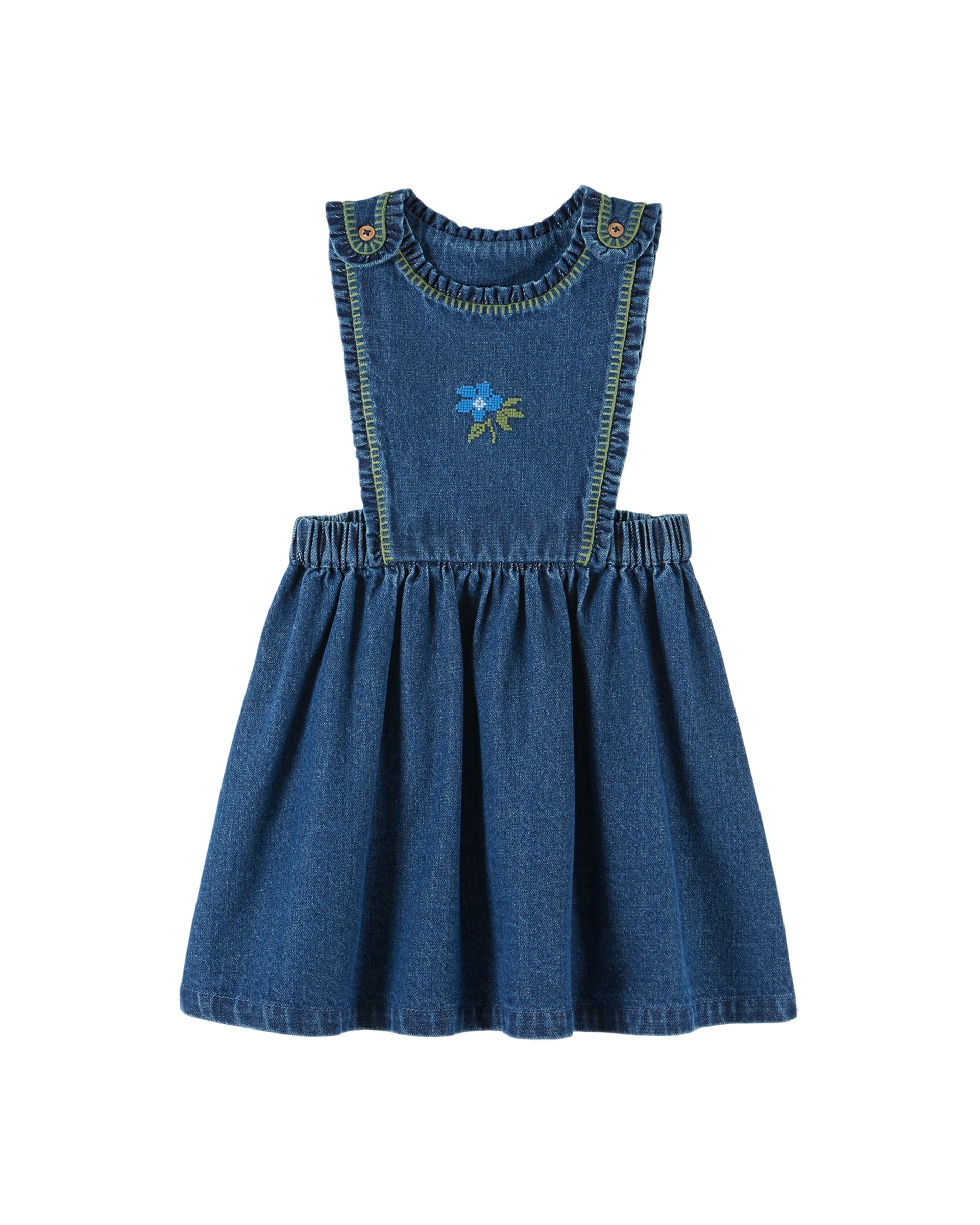 Apron dress - Embroidered blue denim