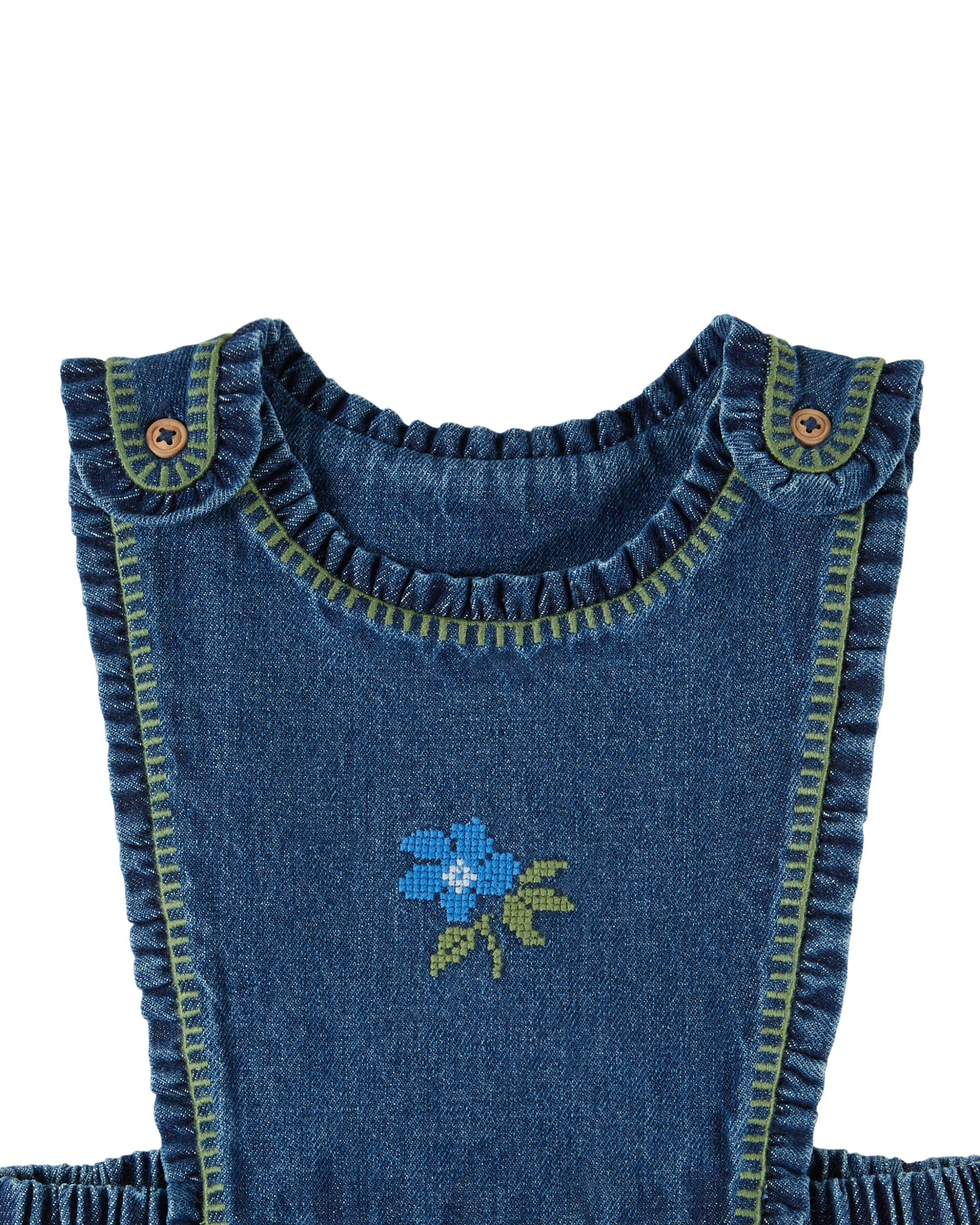 Apron dress - Embroidered blue denim