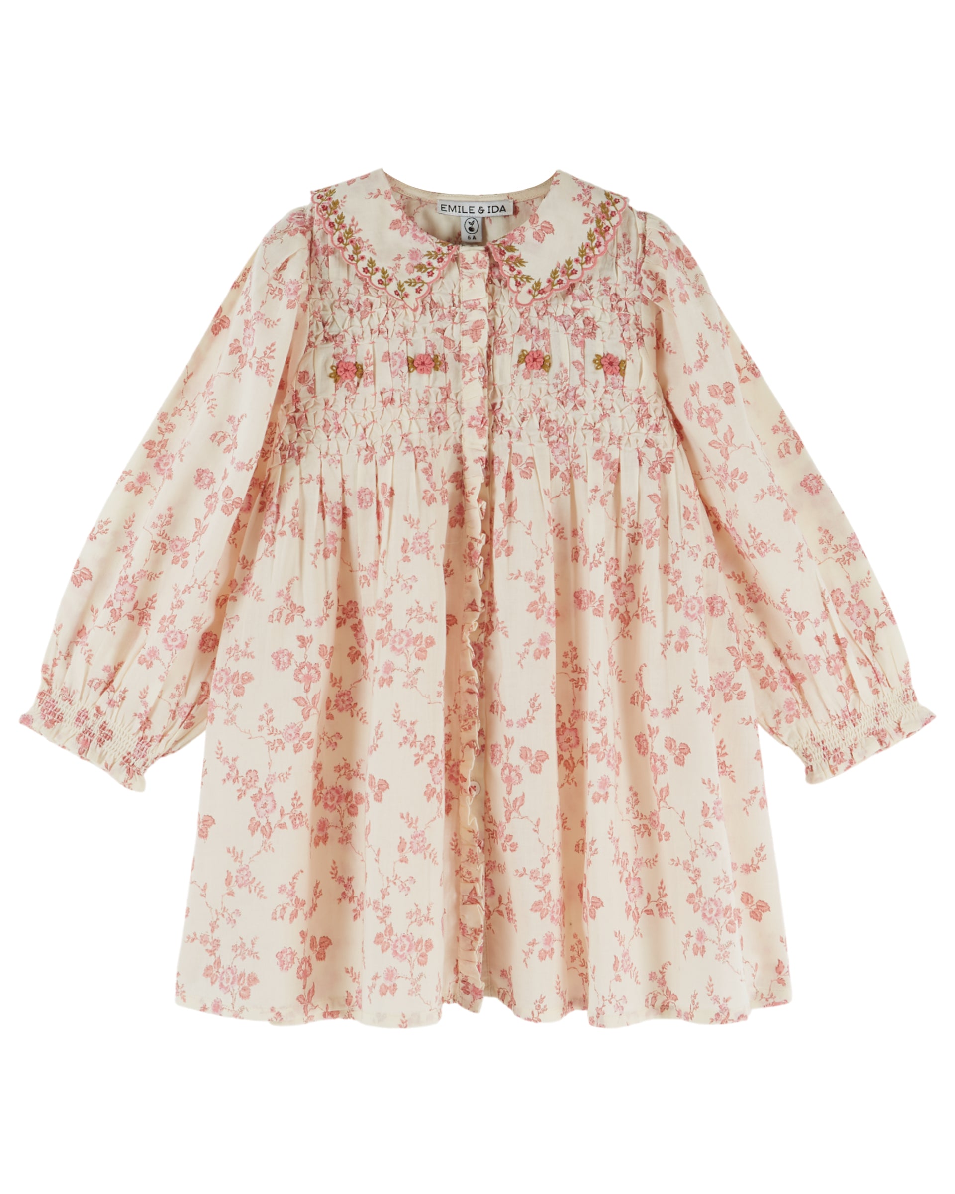Dress - Ecru and pink floral smocked