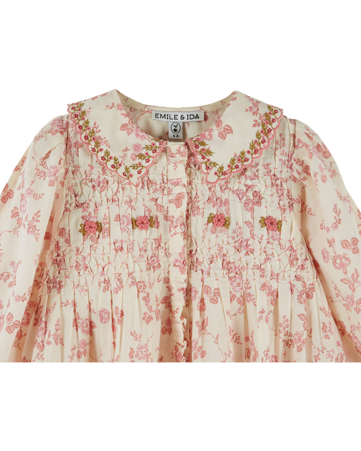 Dress - Ecru and pink floral smocked