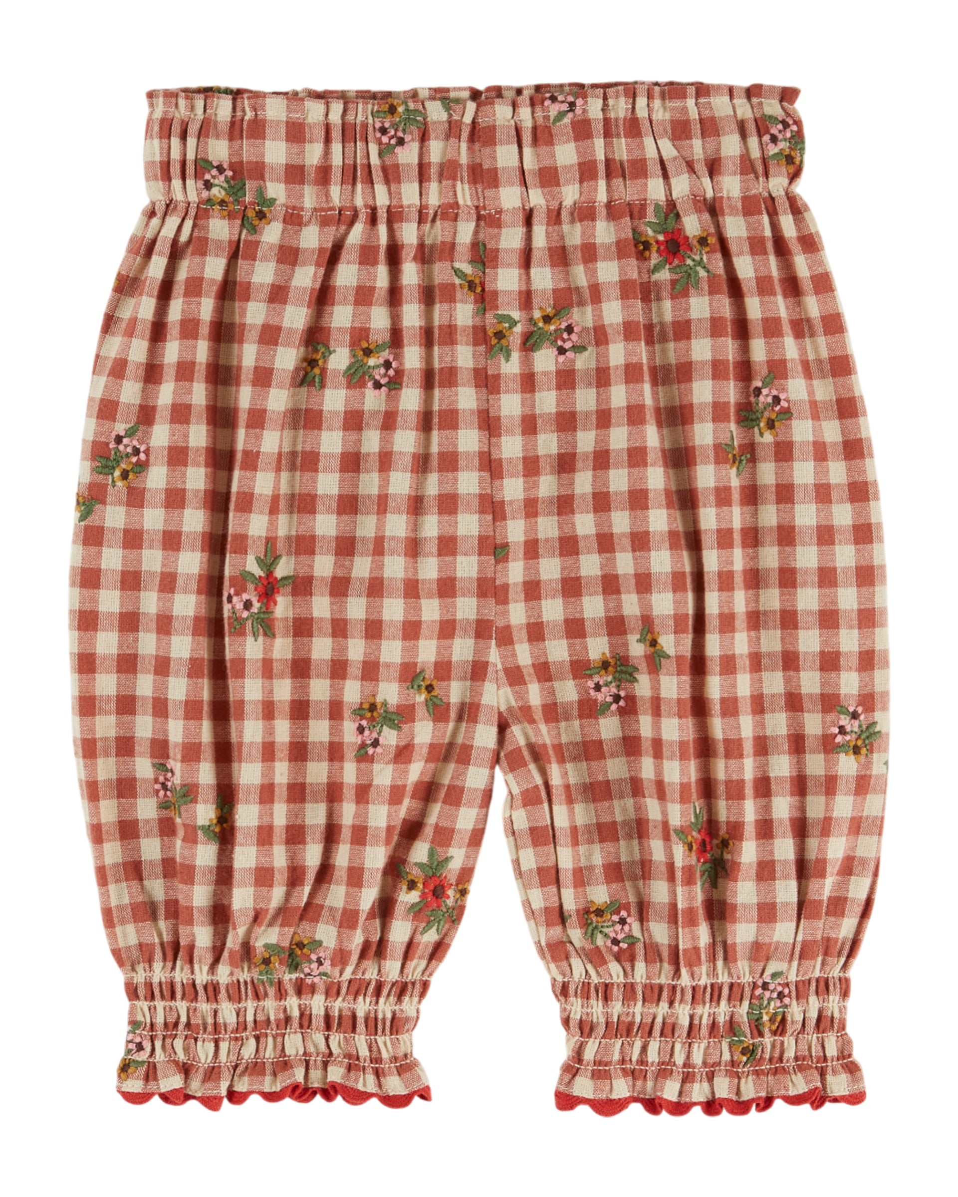 Baby pants - Terracotta gingham embroidered