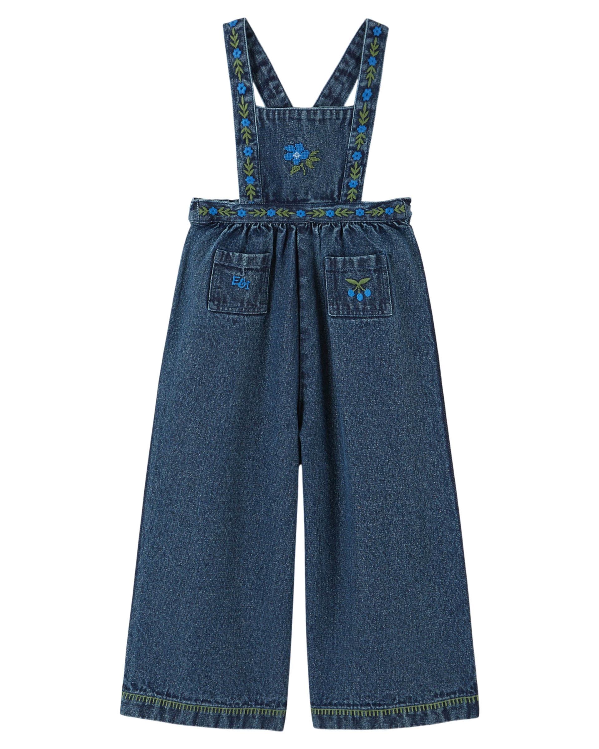 Overalls - Blue denim embroidered flowers