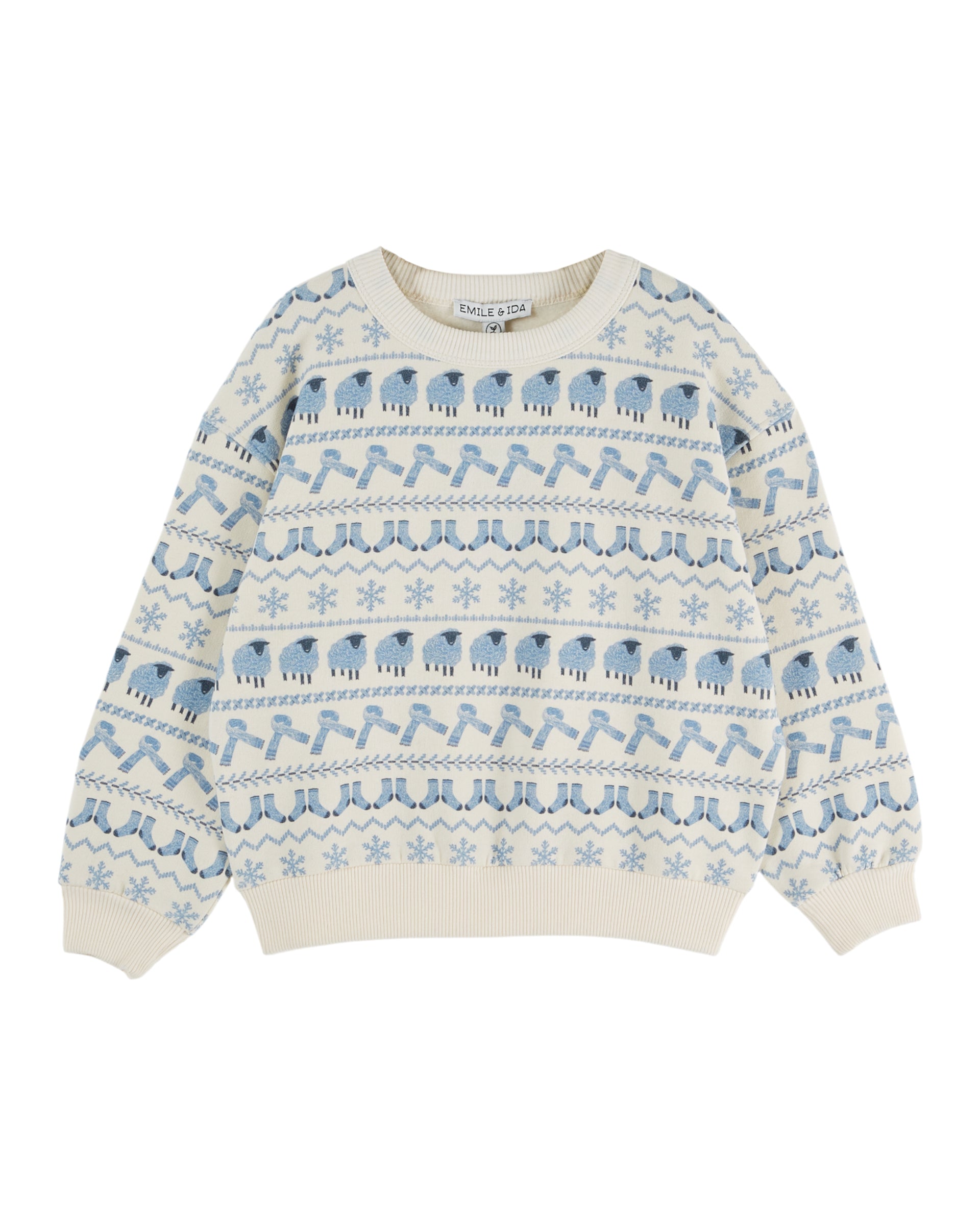 Sweatshirt - Ecru and blue winter patterns