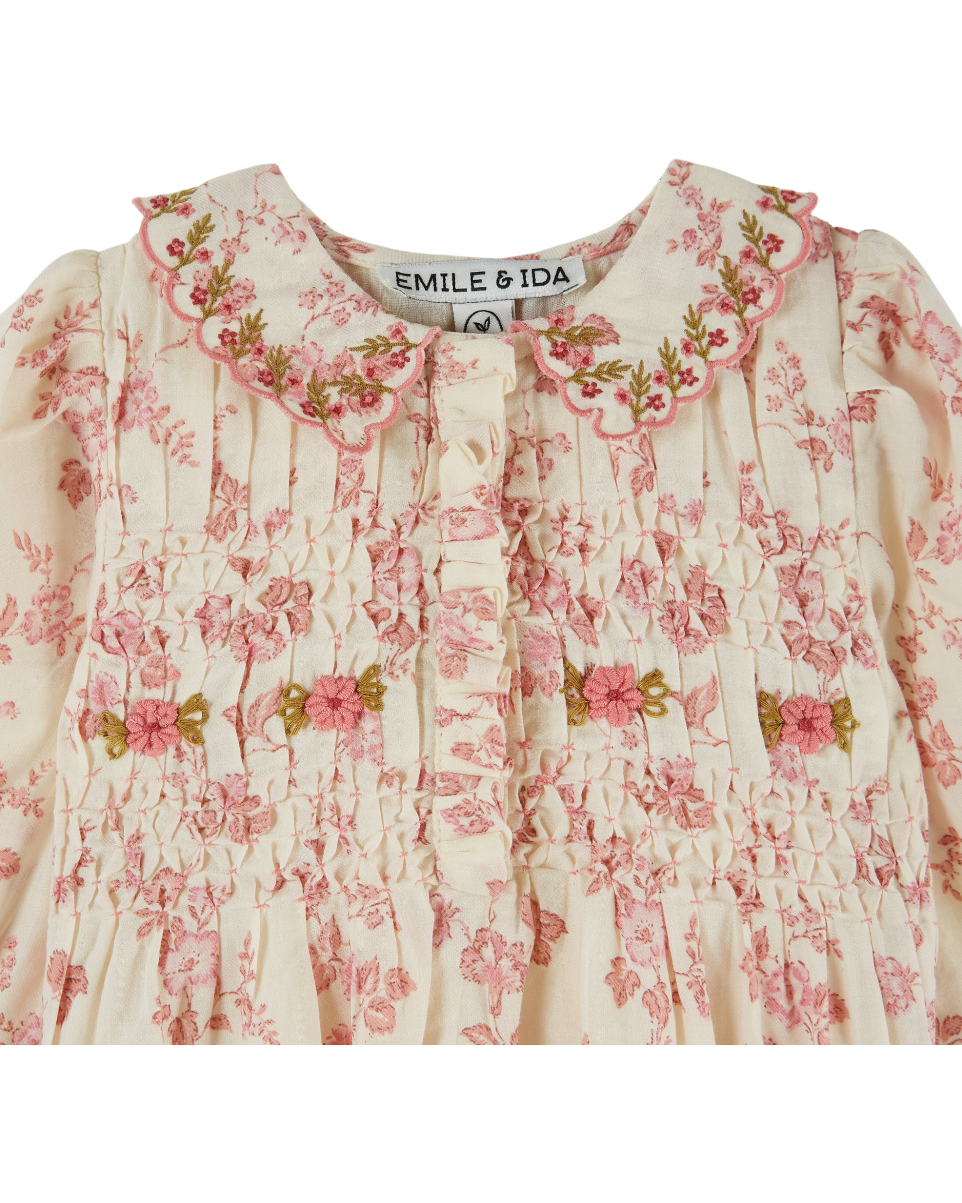 Romper - Ecru and pink floral smocked