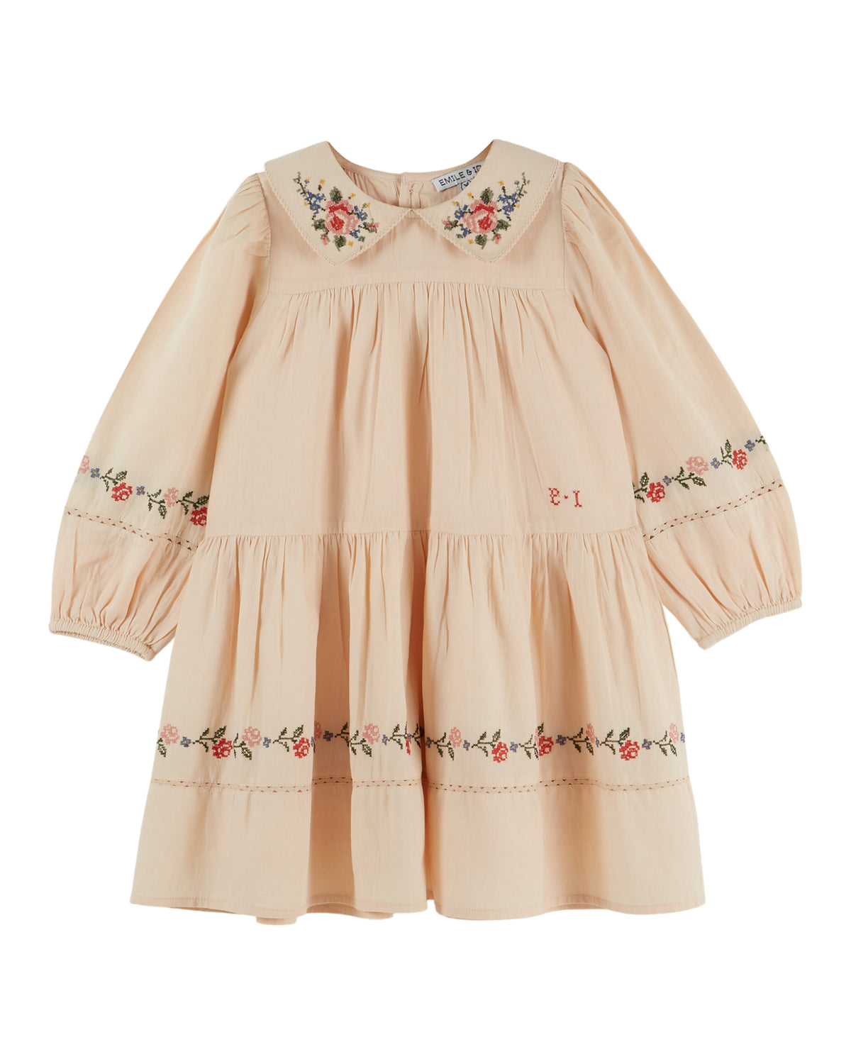 Dress - Embroidered cross stitch beige