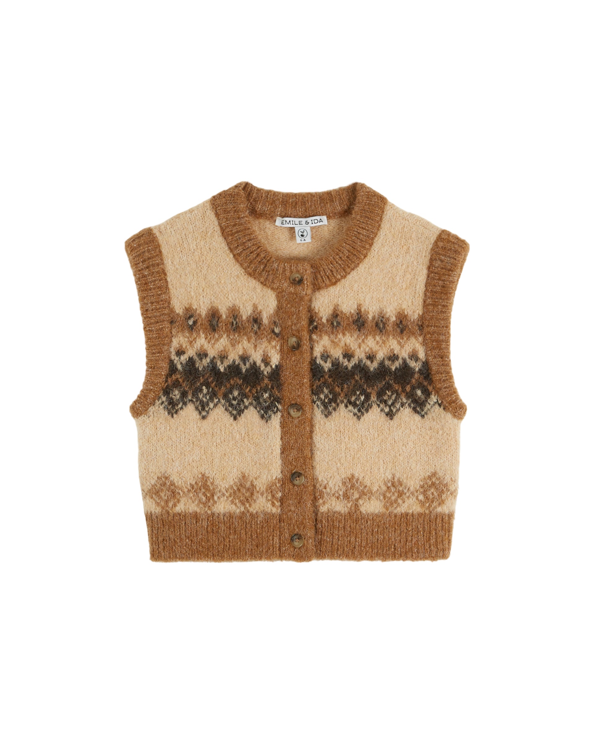 Sleeveless cardigan - Beige jacquard pattern