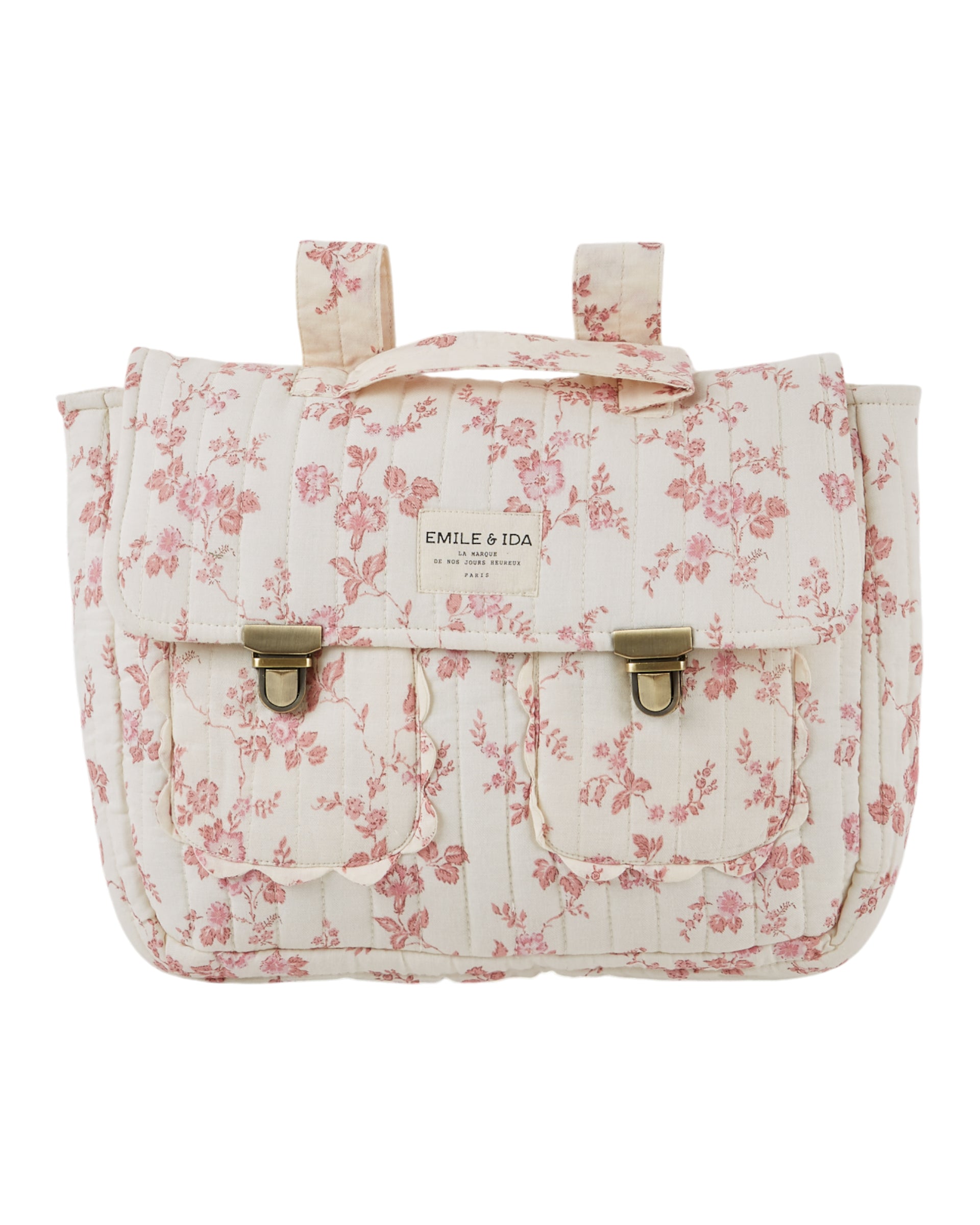 Schoolbag - Ecru and pink floral quilted