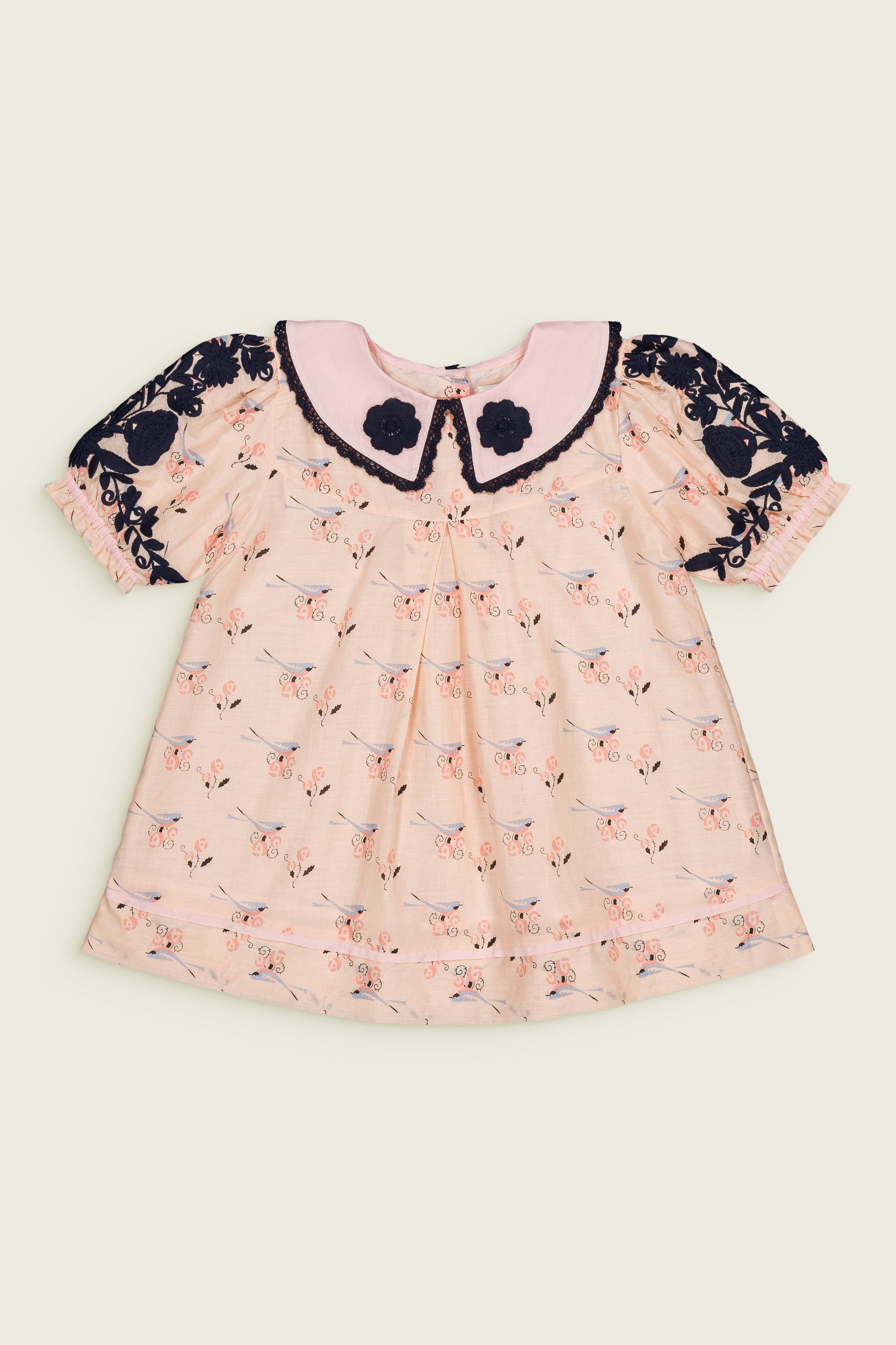 Almond Cream Blouse/Short dress Bird print