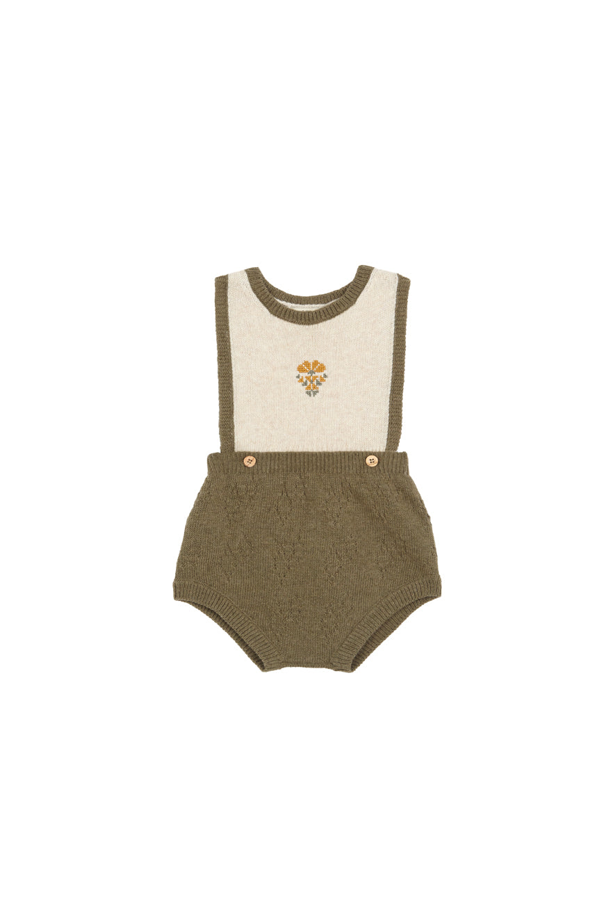 Green knit embroidered romper baby