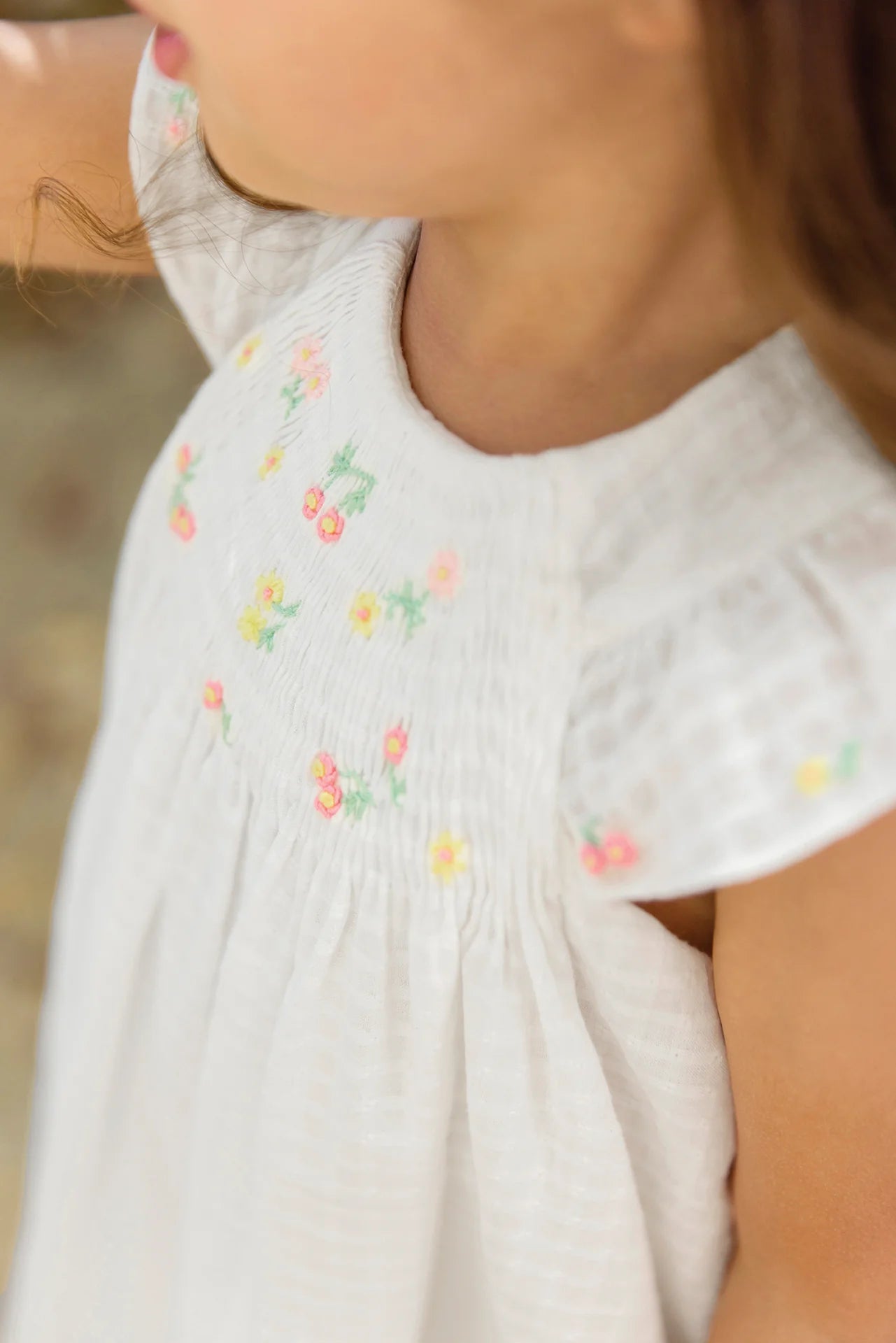 Dress White smocked cotton Embroidery