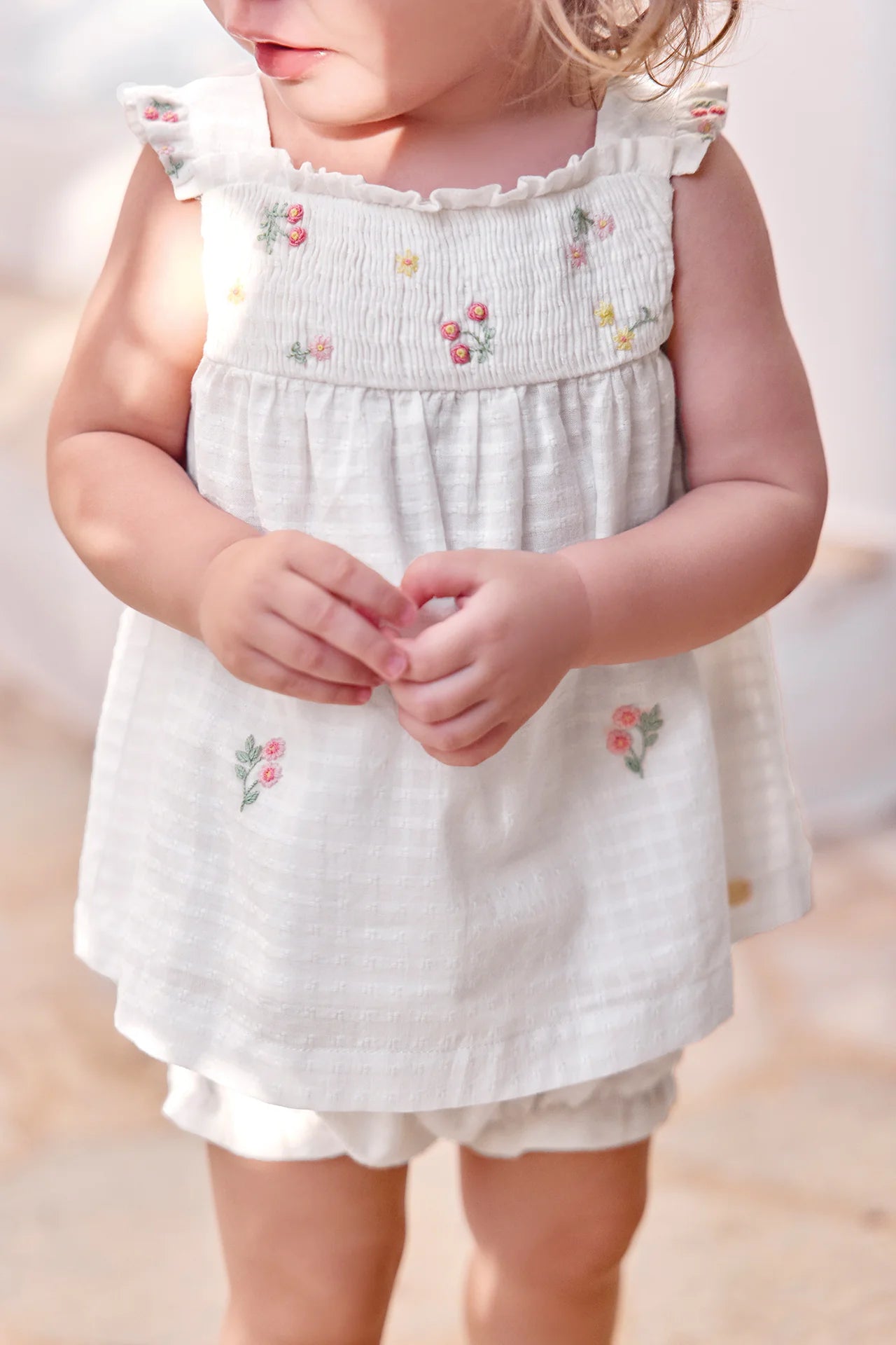 Outfit short White smocked cotton