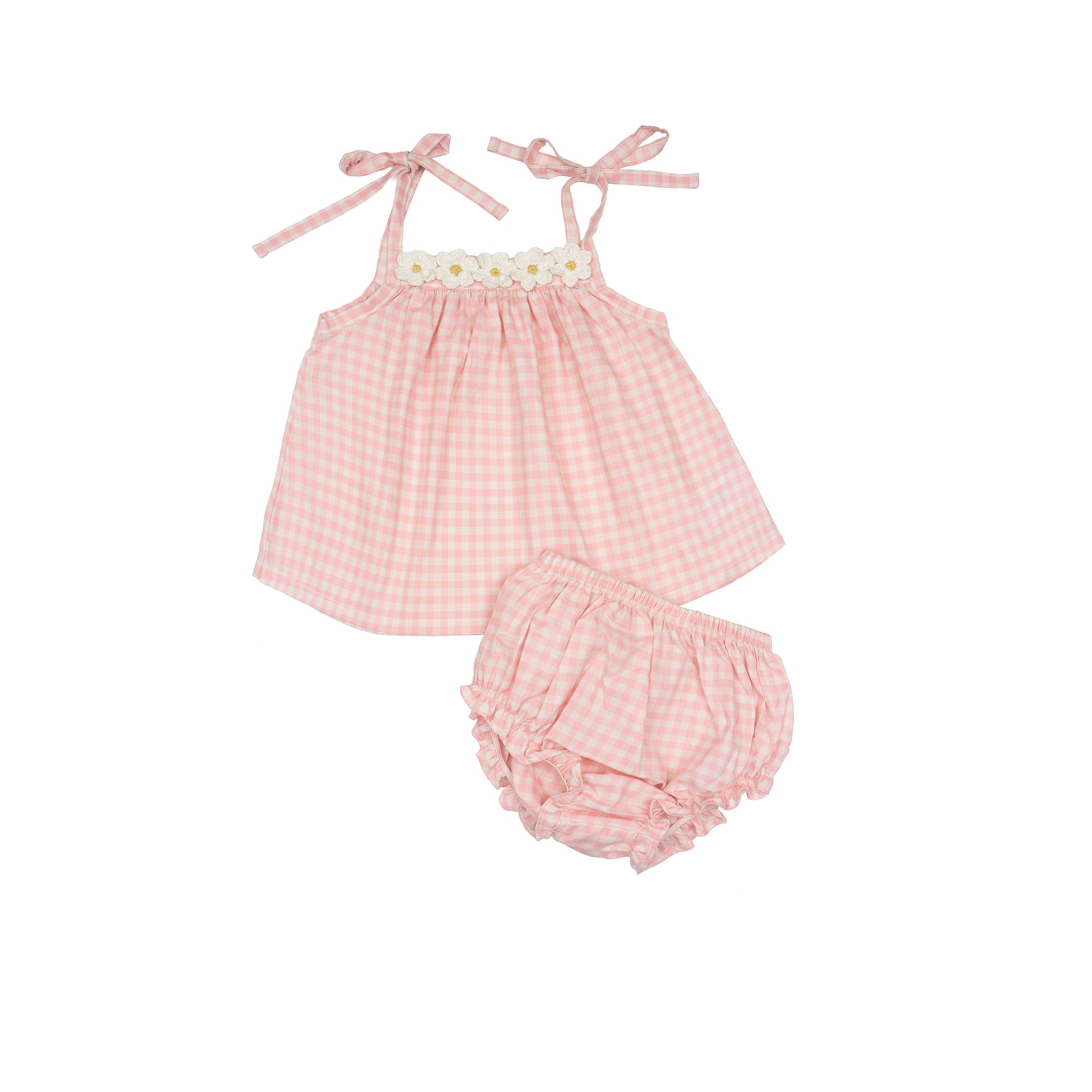 Crochet Daisy Set Pink Gingham - Pima Cotton