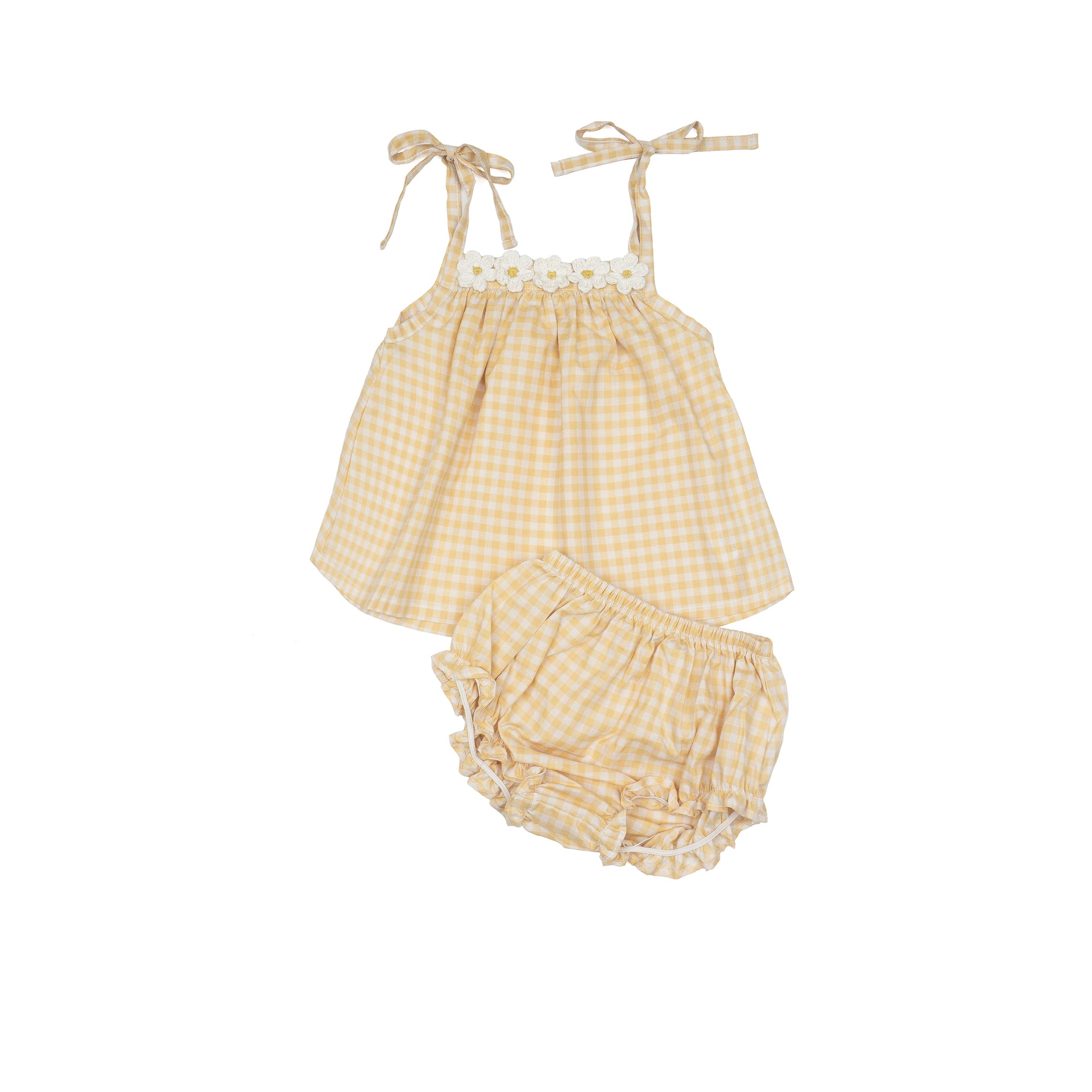 Crochet Daisy Set Yellow Gingham -  Pima Cotton