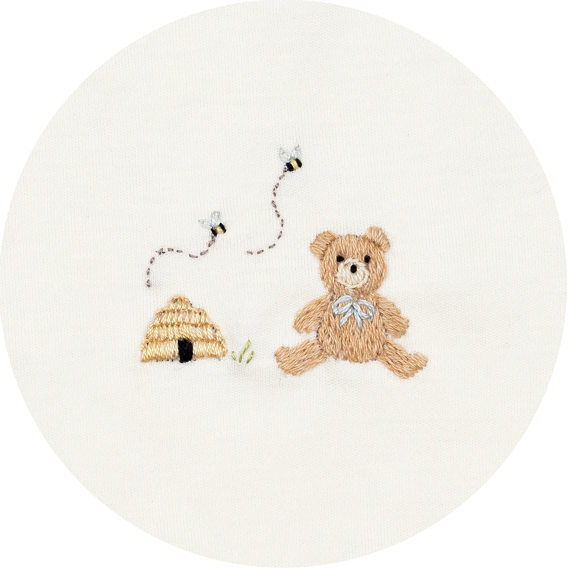 Pima Embroidered Footie in Pearl Honey Bear