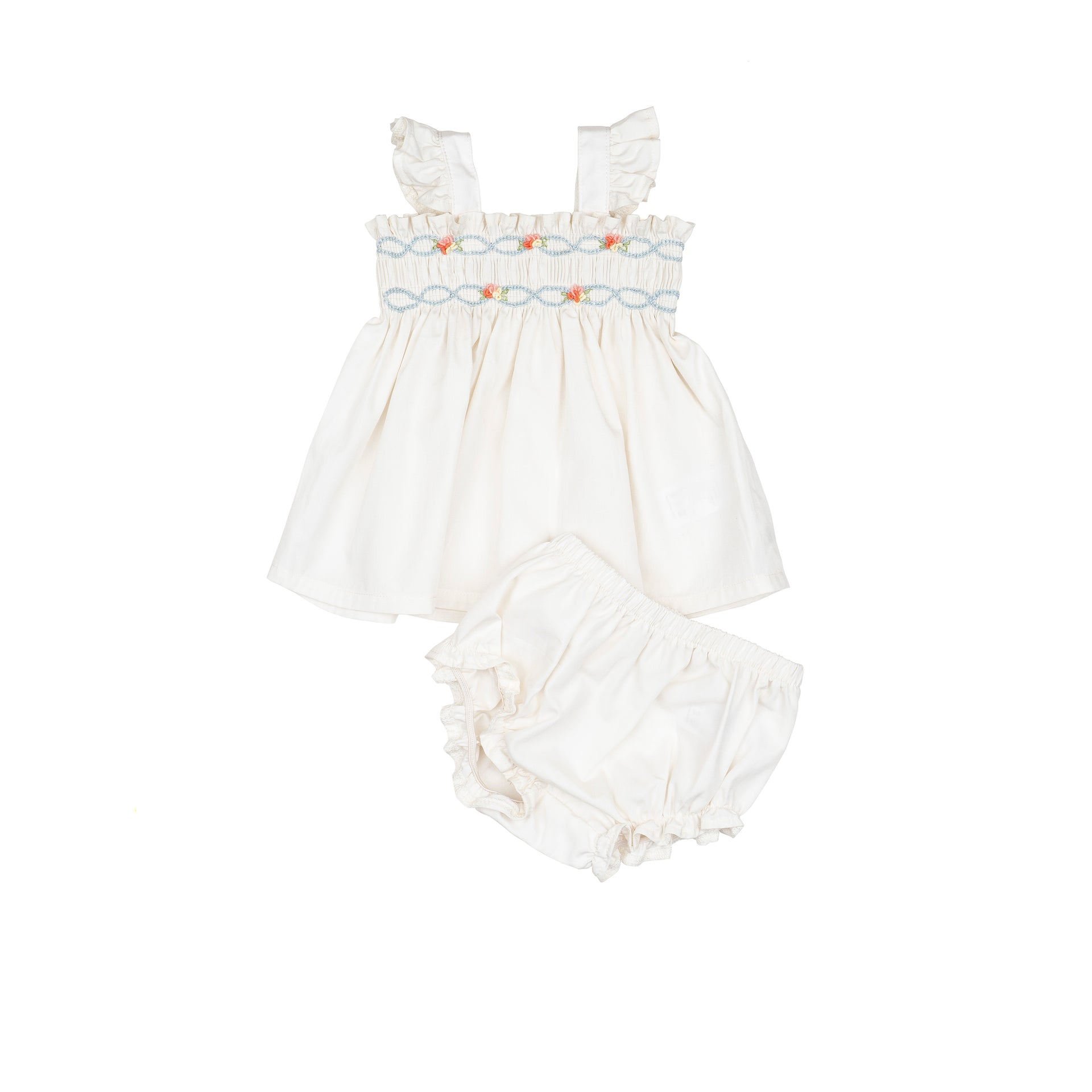 Embroidered Flutter Set Ivory - Pima Cotton