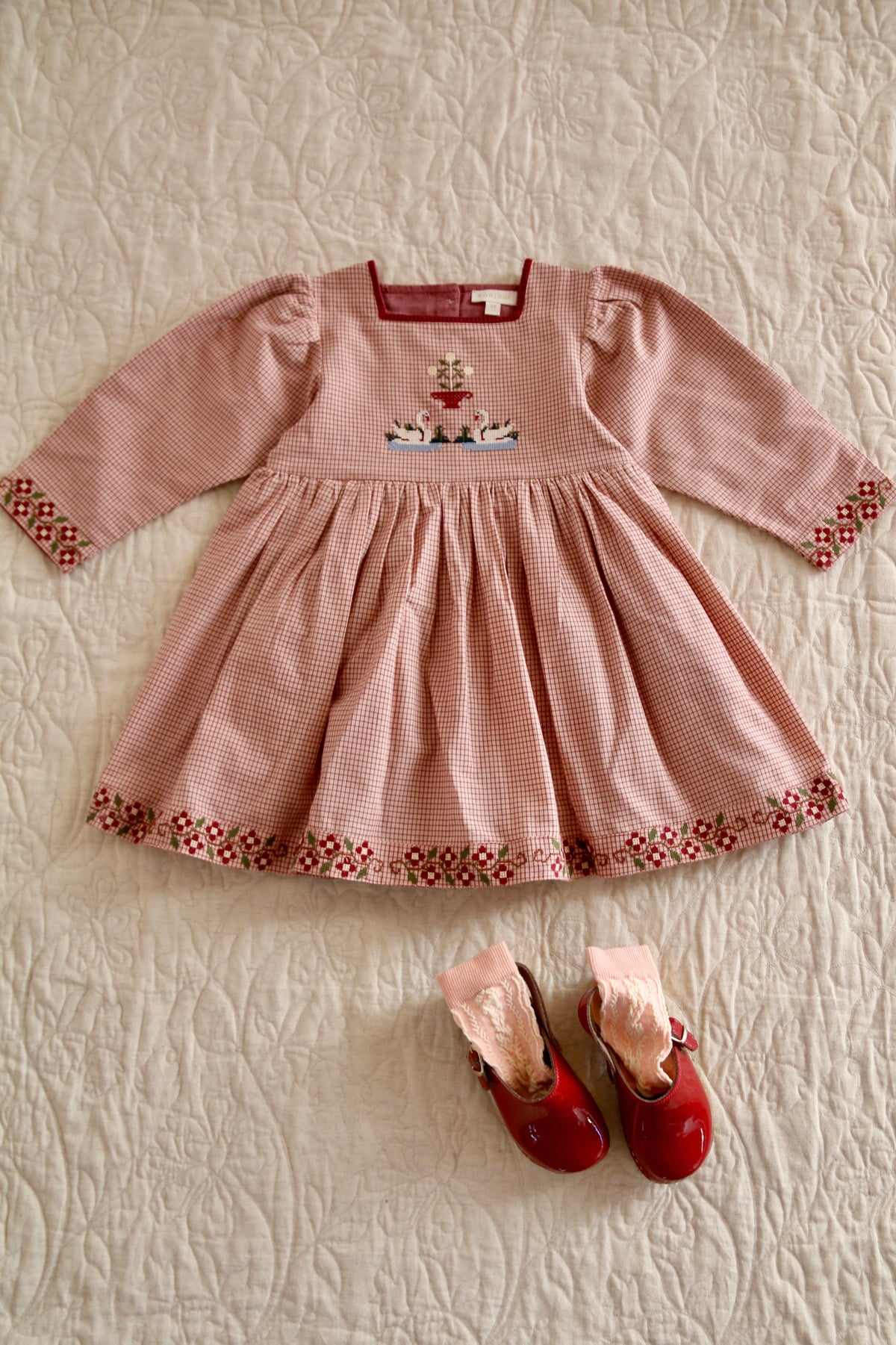 Embroidered Dress Nude Check