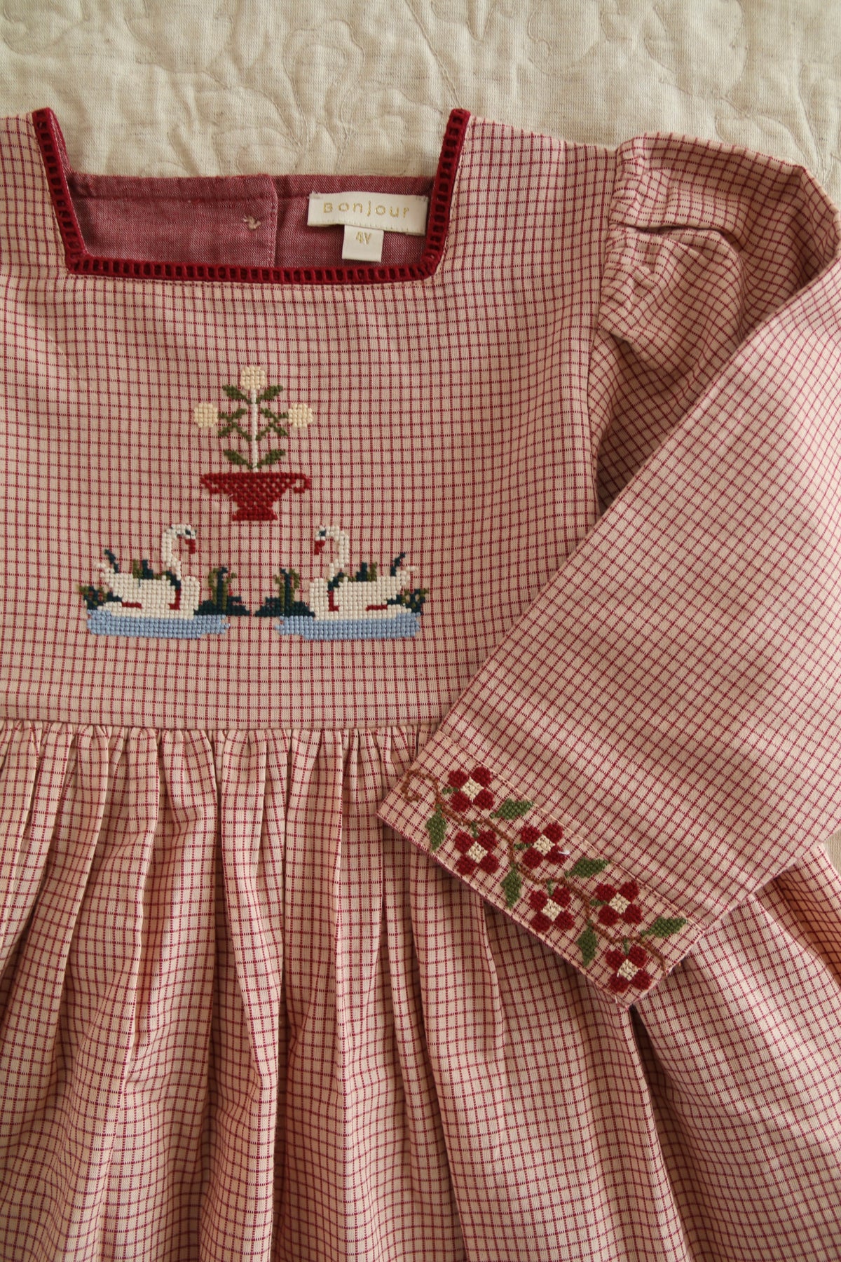 Embroidered Dress Nude Check