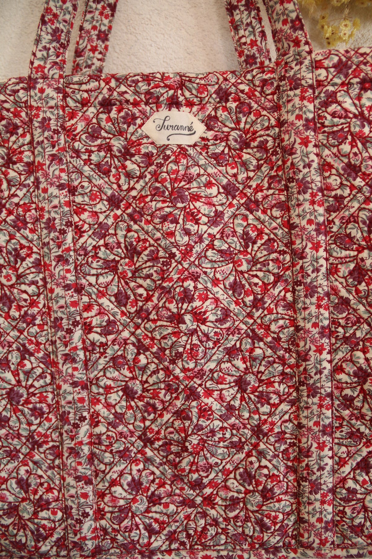 Small Quilted Market Bag Flowers Field Print