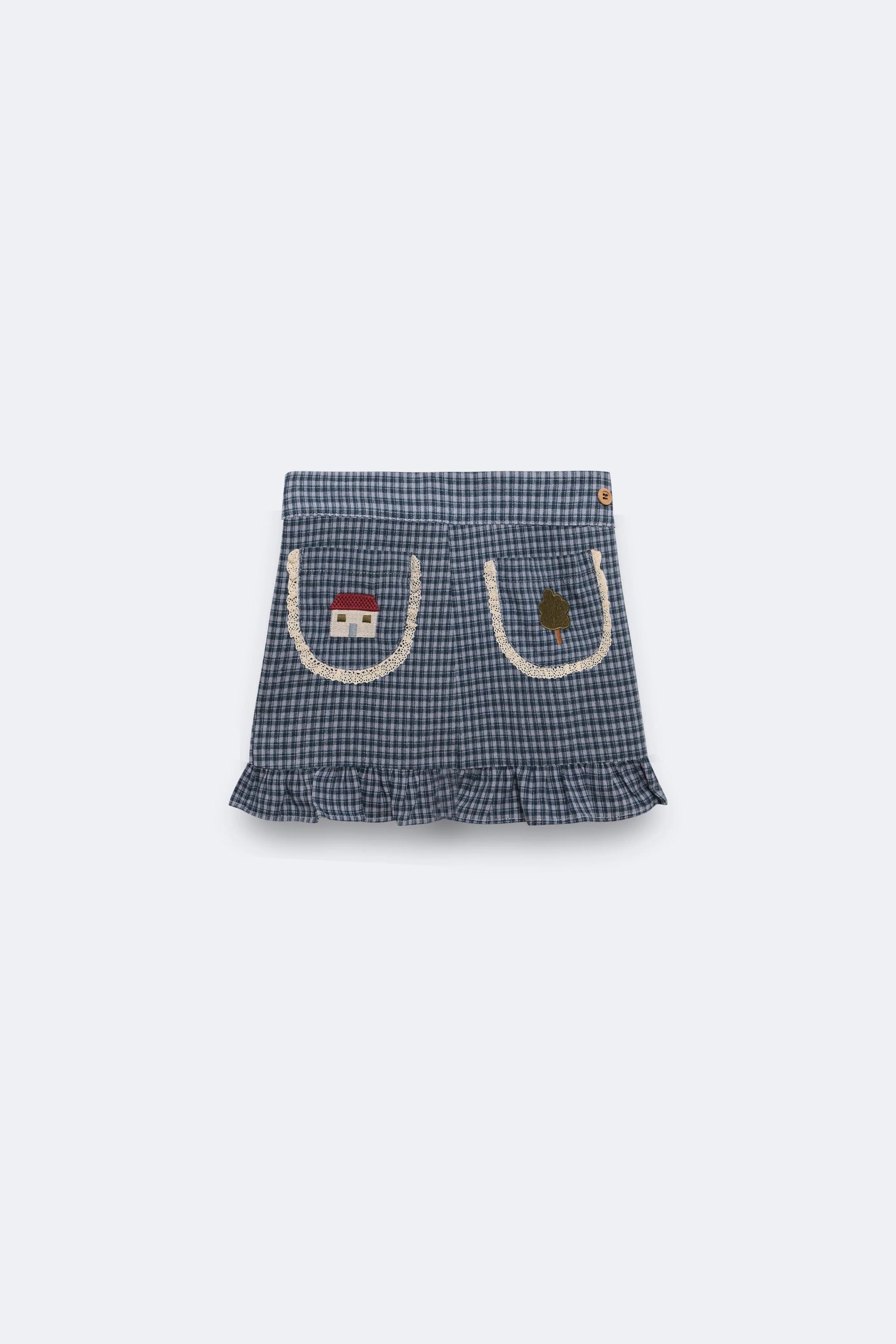 Indigo gingham embroidered mini skirt baby - Vichy Indigo