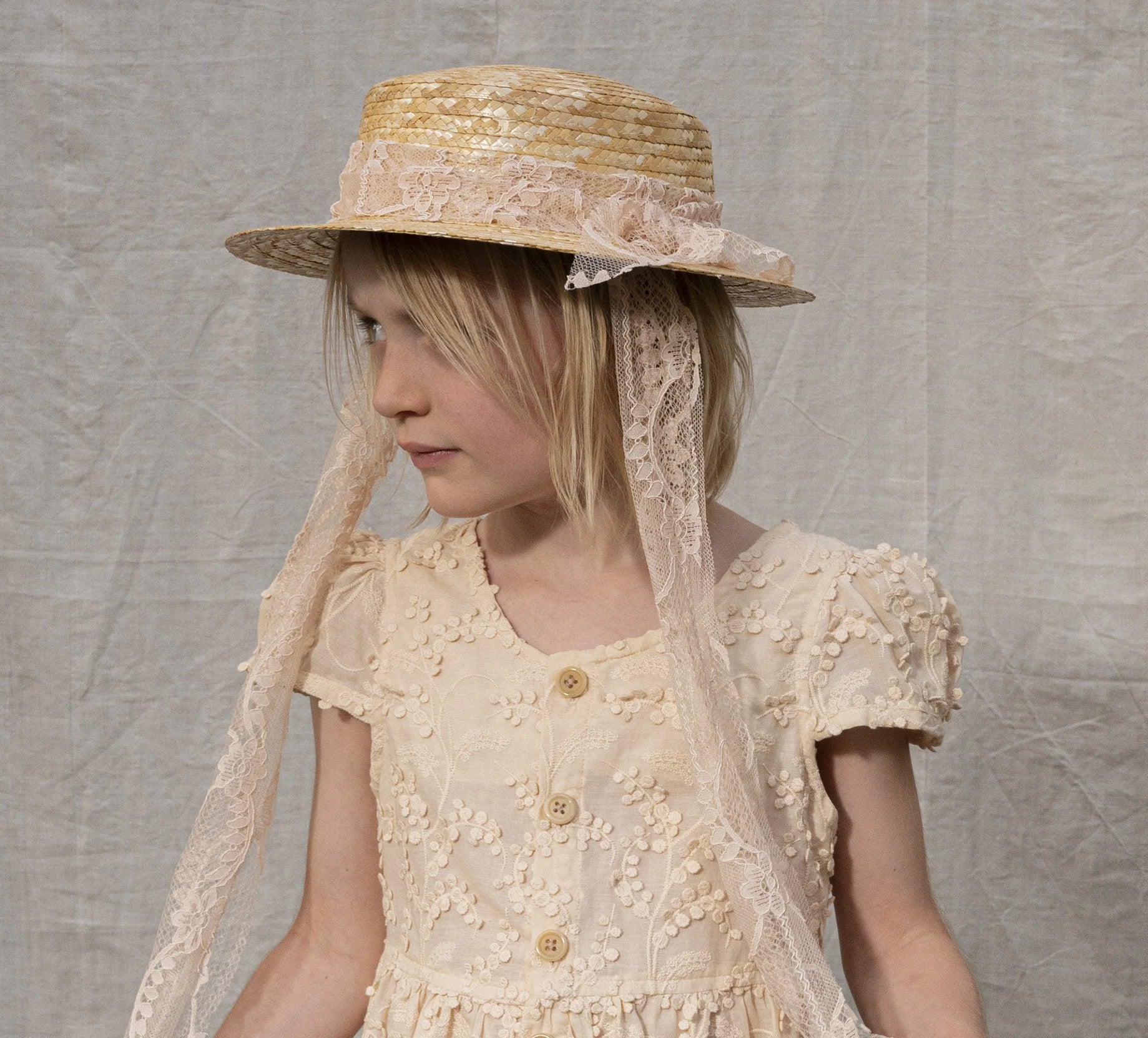 The Classic Canotier Straw Hat - Old Rose Lace