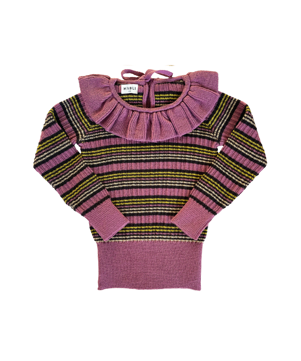 Cassie Skinny Rib - Damson Stripe