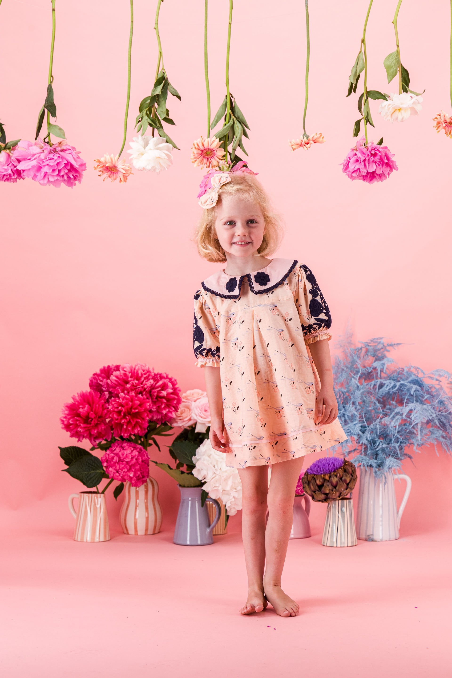 Almond Cream Blouse/Short dress Bird print