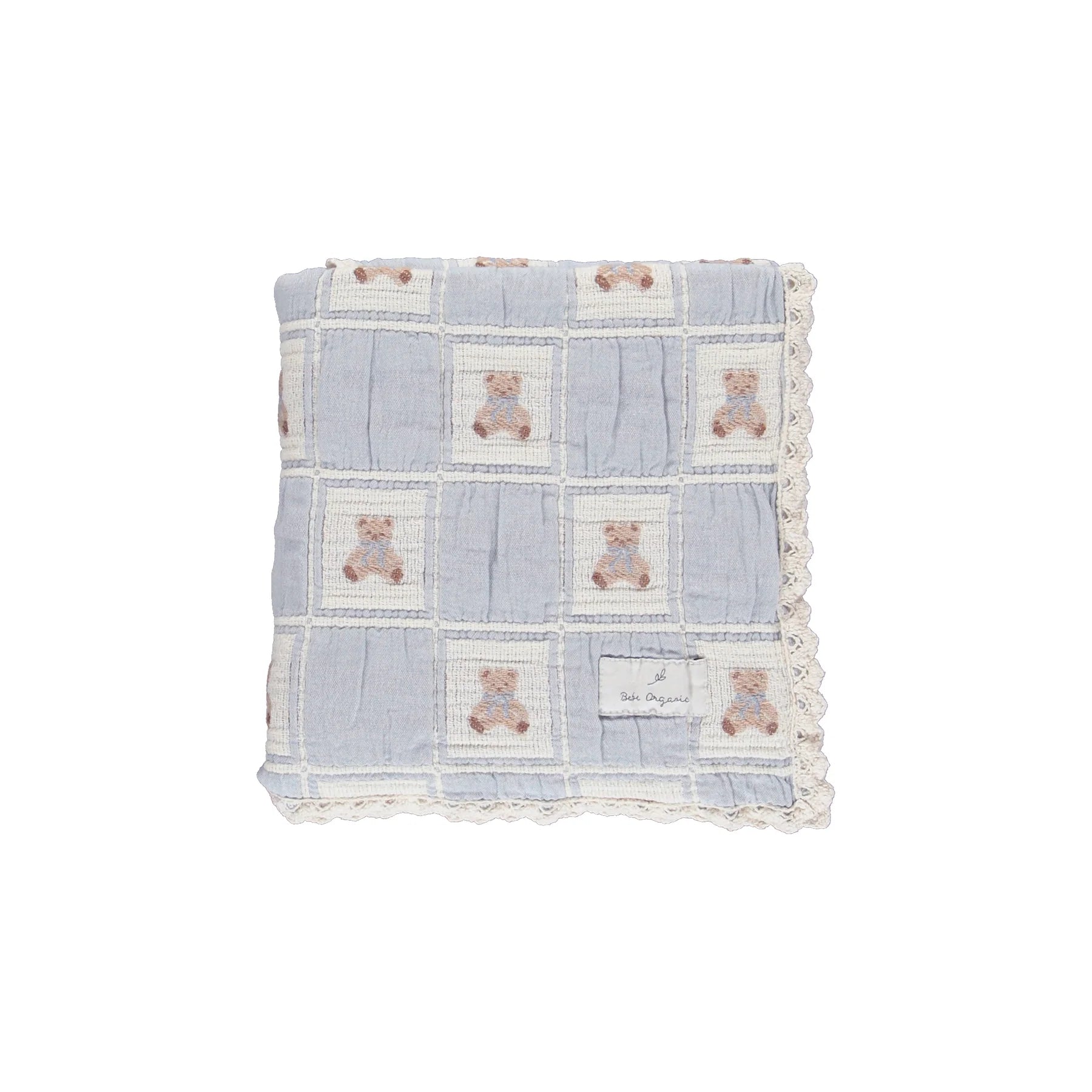 Teddy Blanket Blue Teddy Patchwork