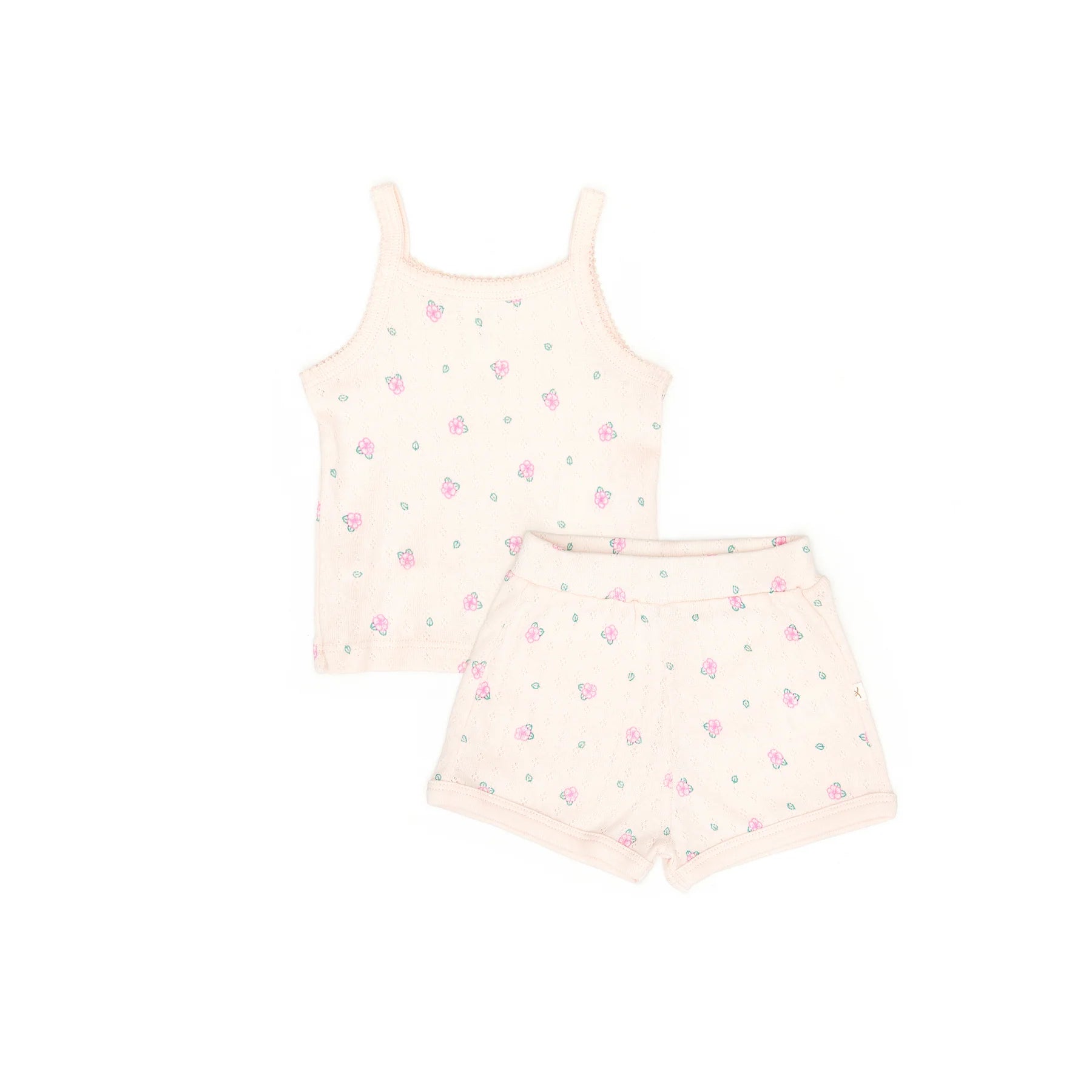 Pointelle Set 2pcs Tank top + short Light pink flowers - Cotton