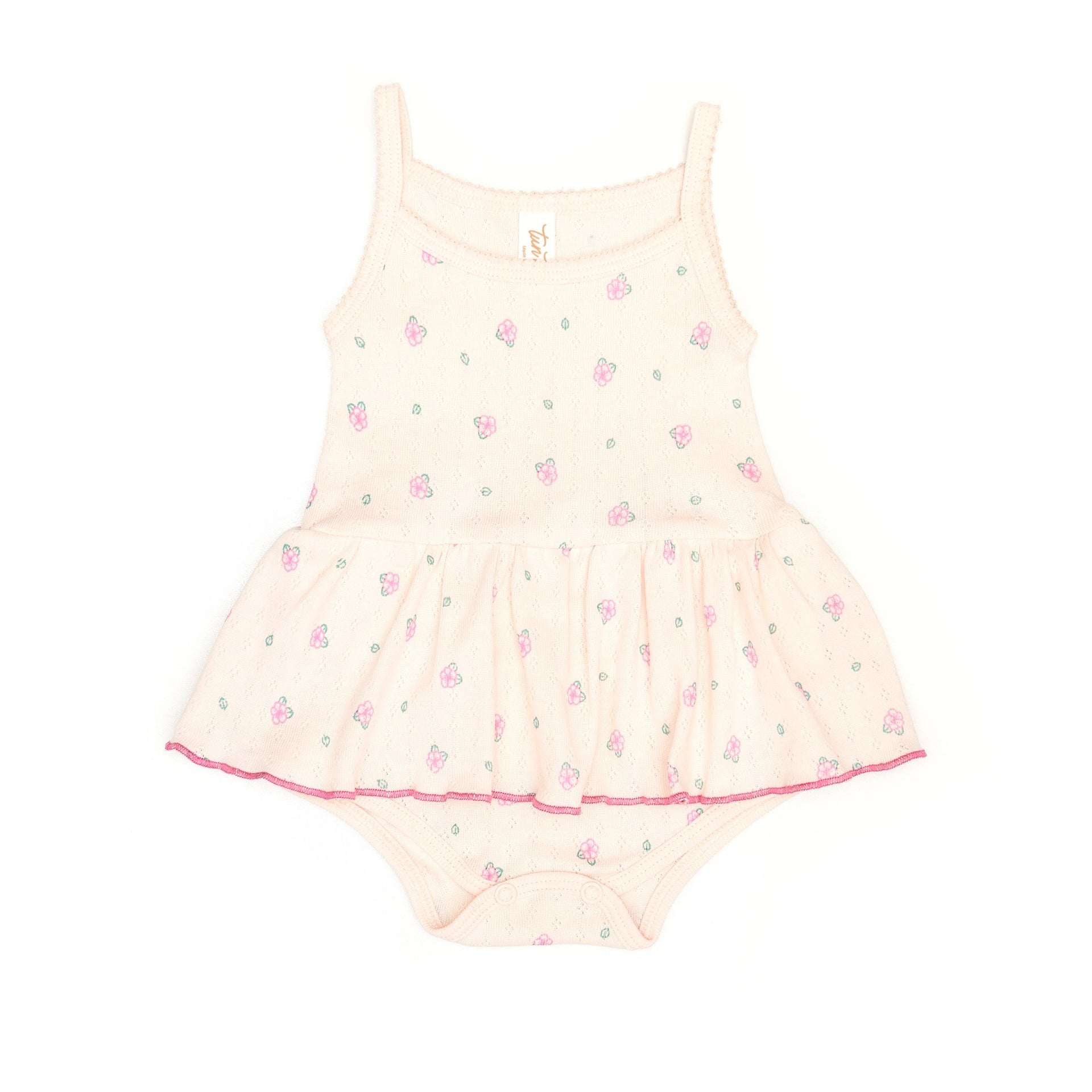 Pointelle Louise romper Light pink flowers - cotton