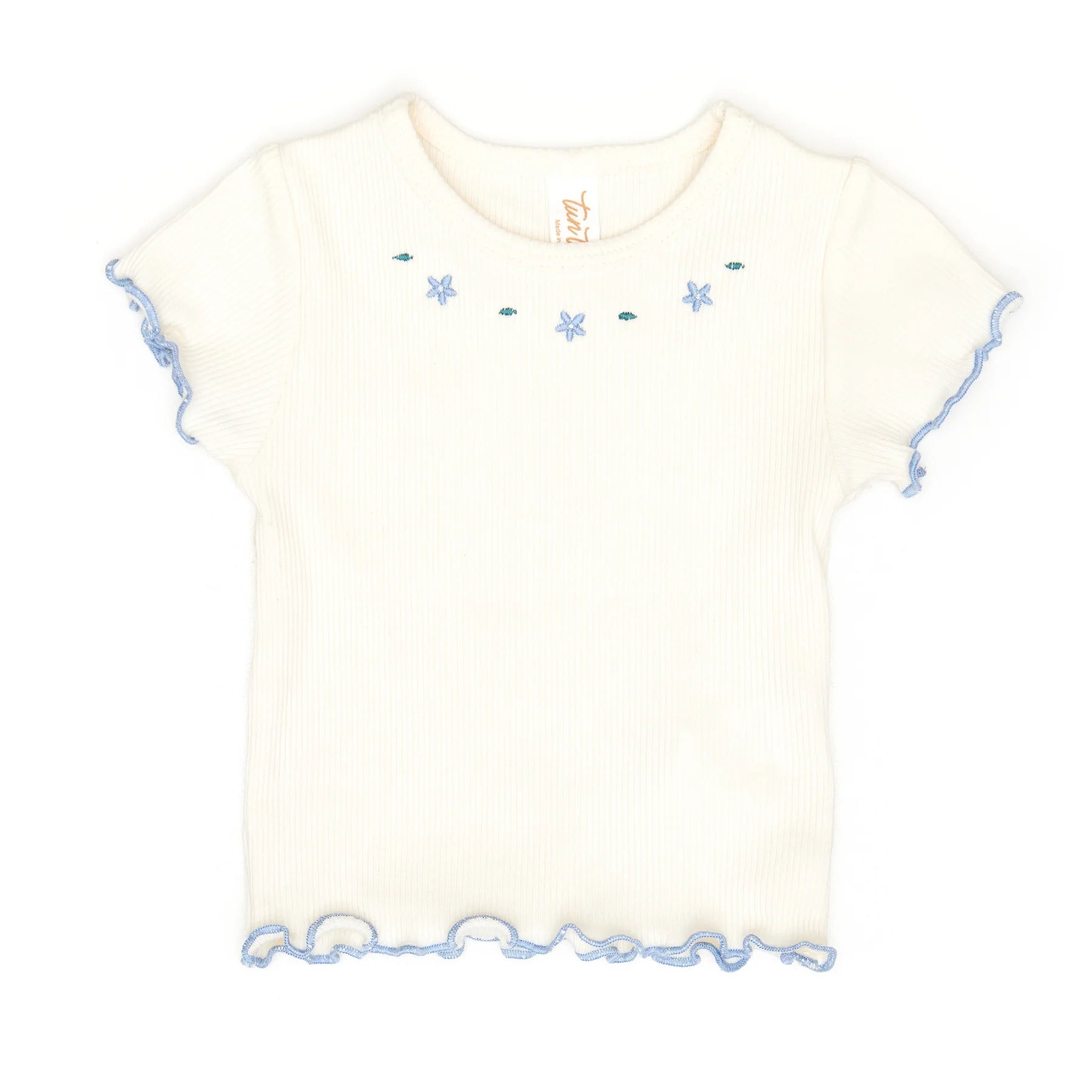 Ribbed Lara top Natural & ice blue - Cotton