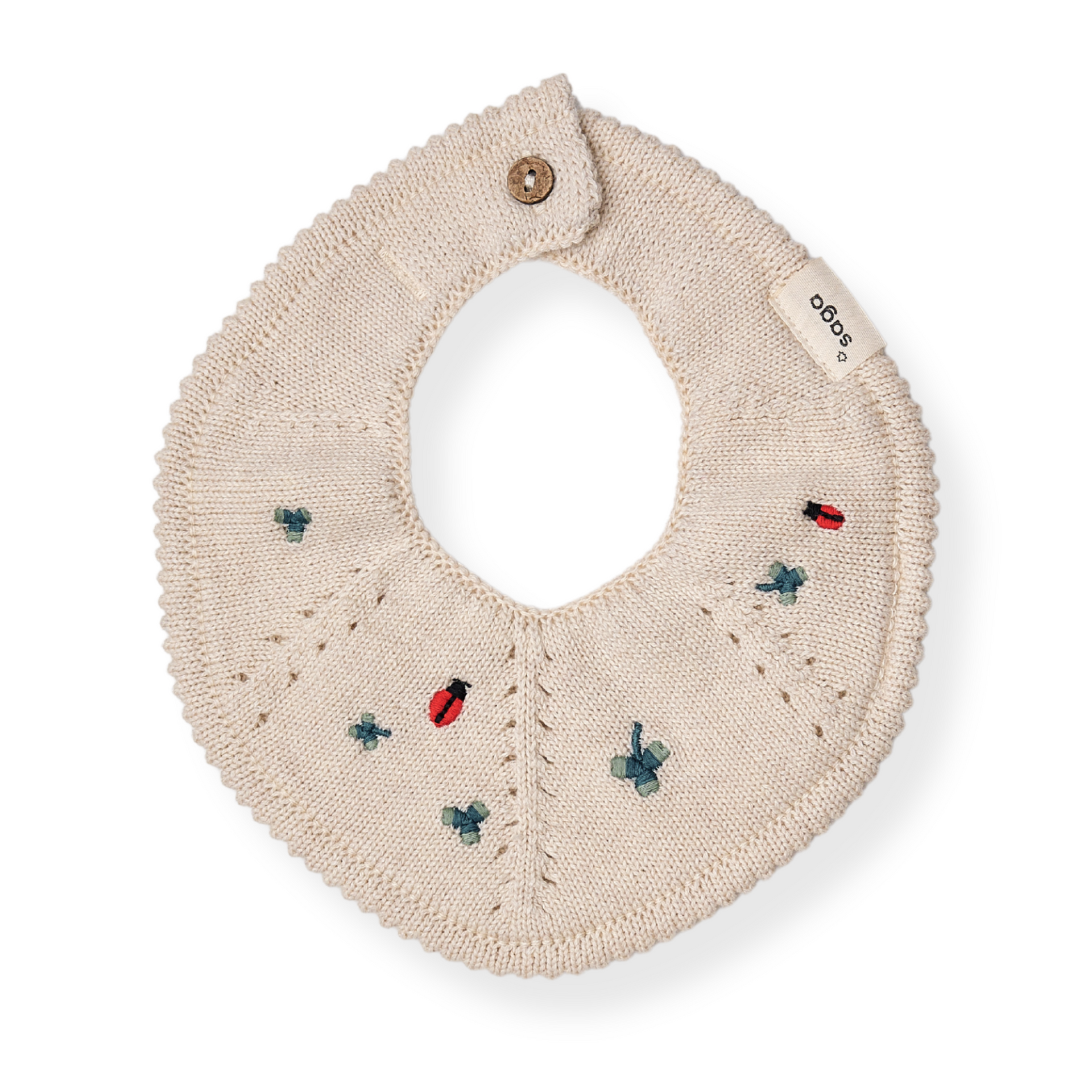 Saga Copenhagen Embroidery Knitted Bib - Flora on Cream image 0