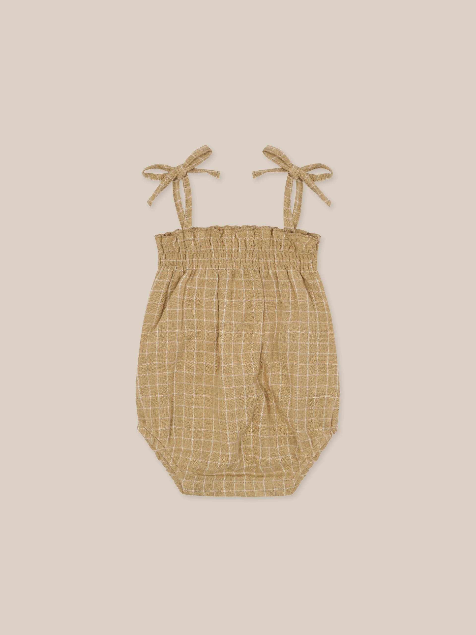 Organic Zoo Grid Check Spaghetti Bodysuit Wheat image 0