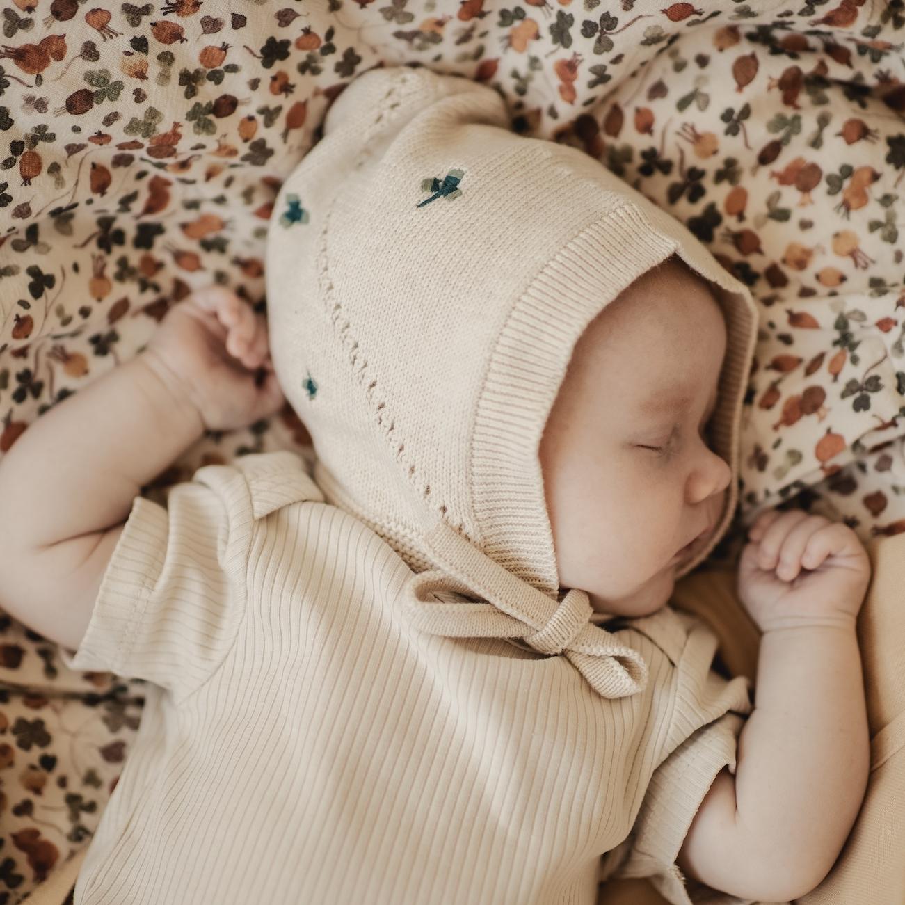 Saga Copenhagen Embroidery Knitted Bonnet - Flora on Cream image 3