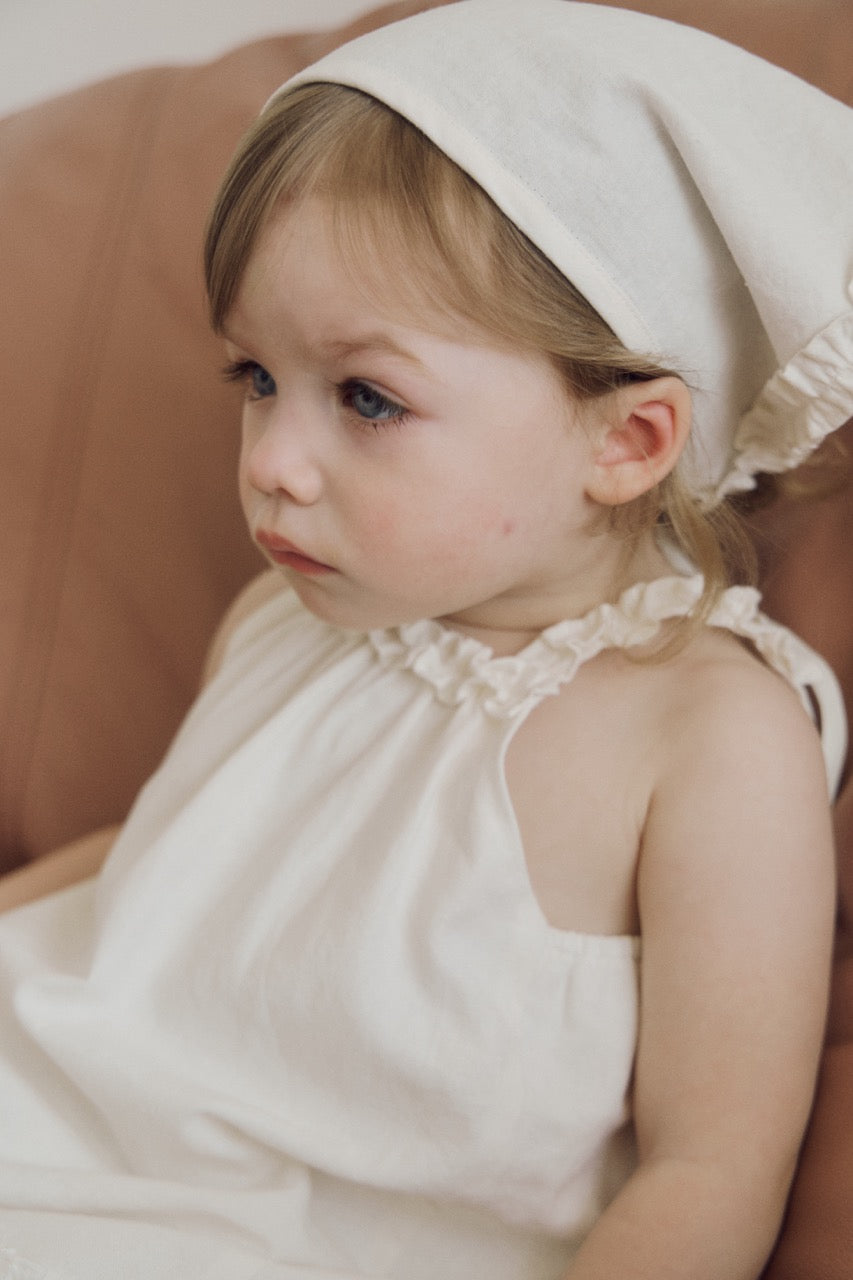 linen frill ops white (with headscarf)