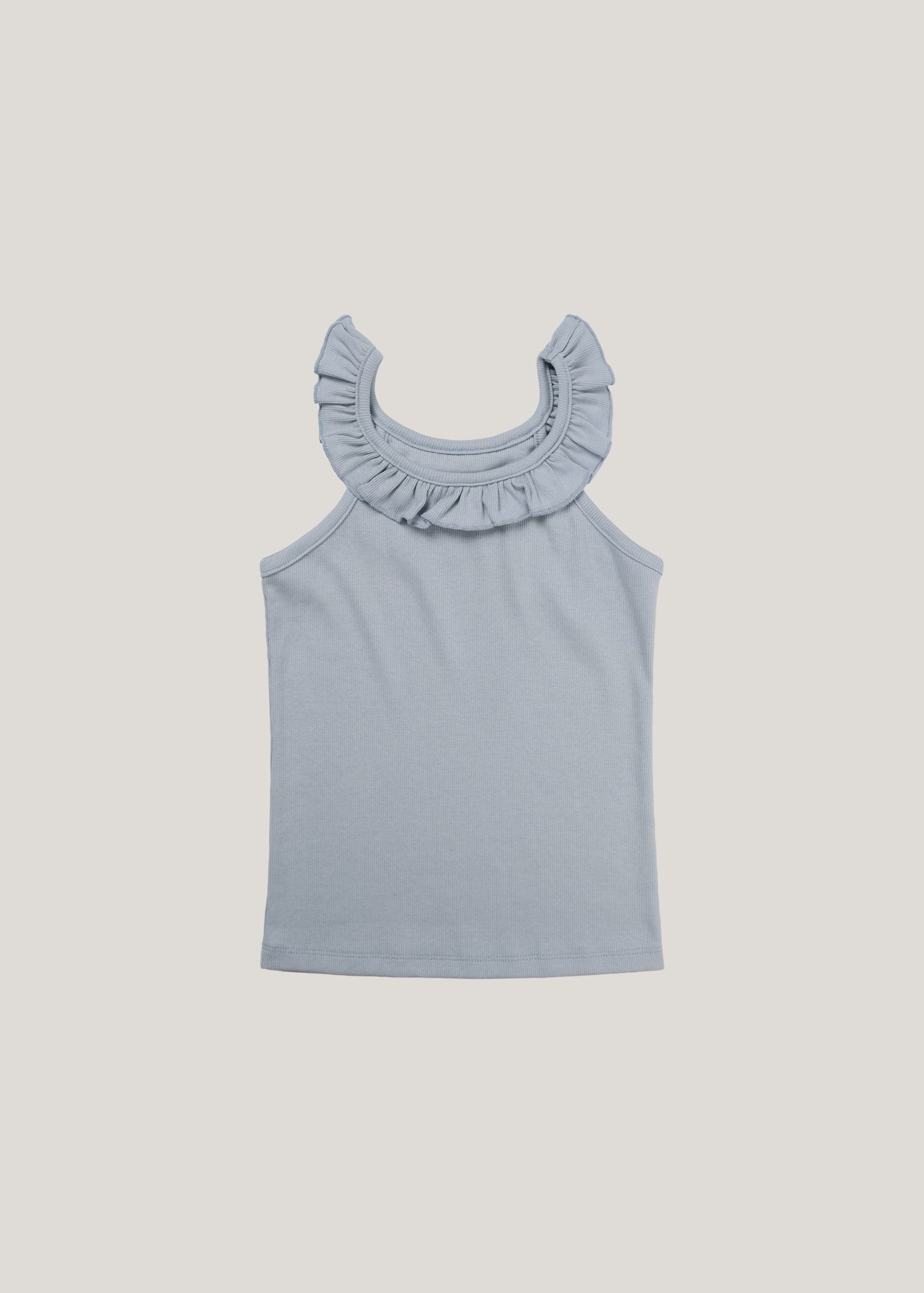 ruffled sleeveless blue