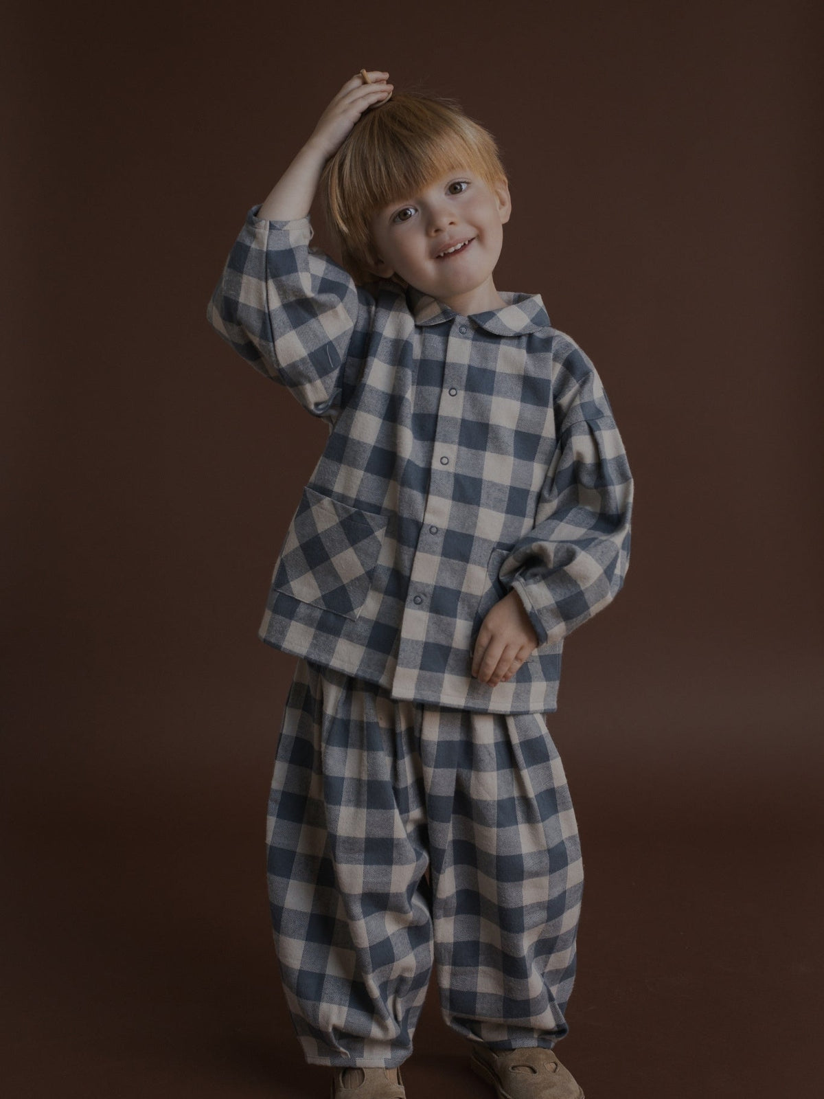 Fog Blue Gingham Lodge Pants