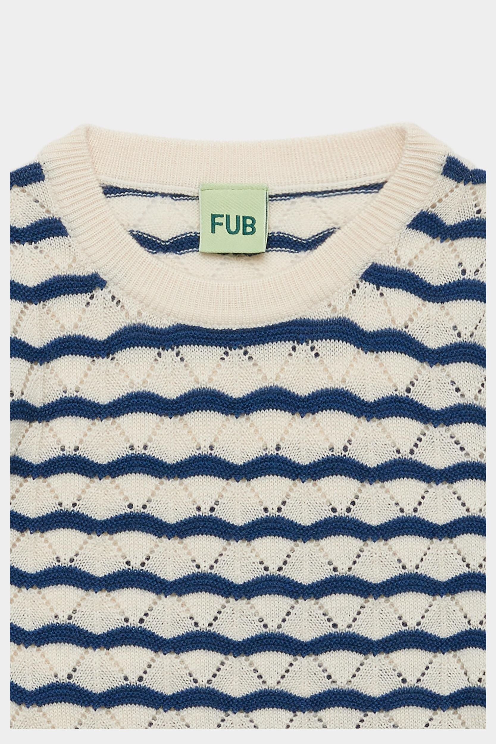 Pointelle Tee | ecru/deep indigo