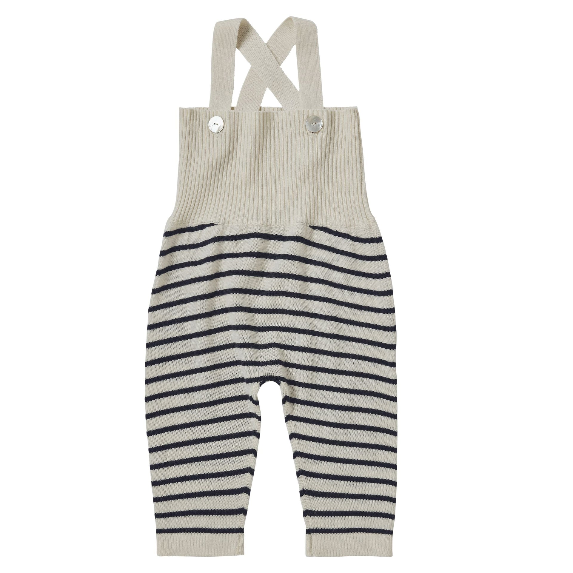 Baby High Waist Overalls - ecru/dark navy