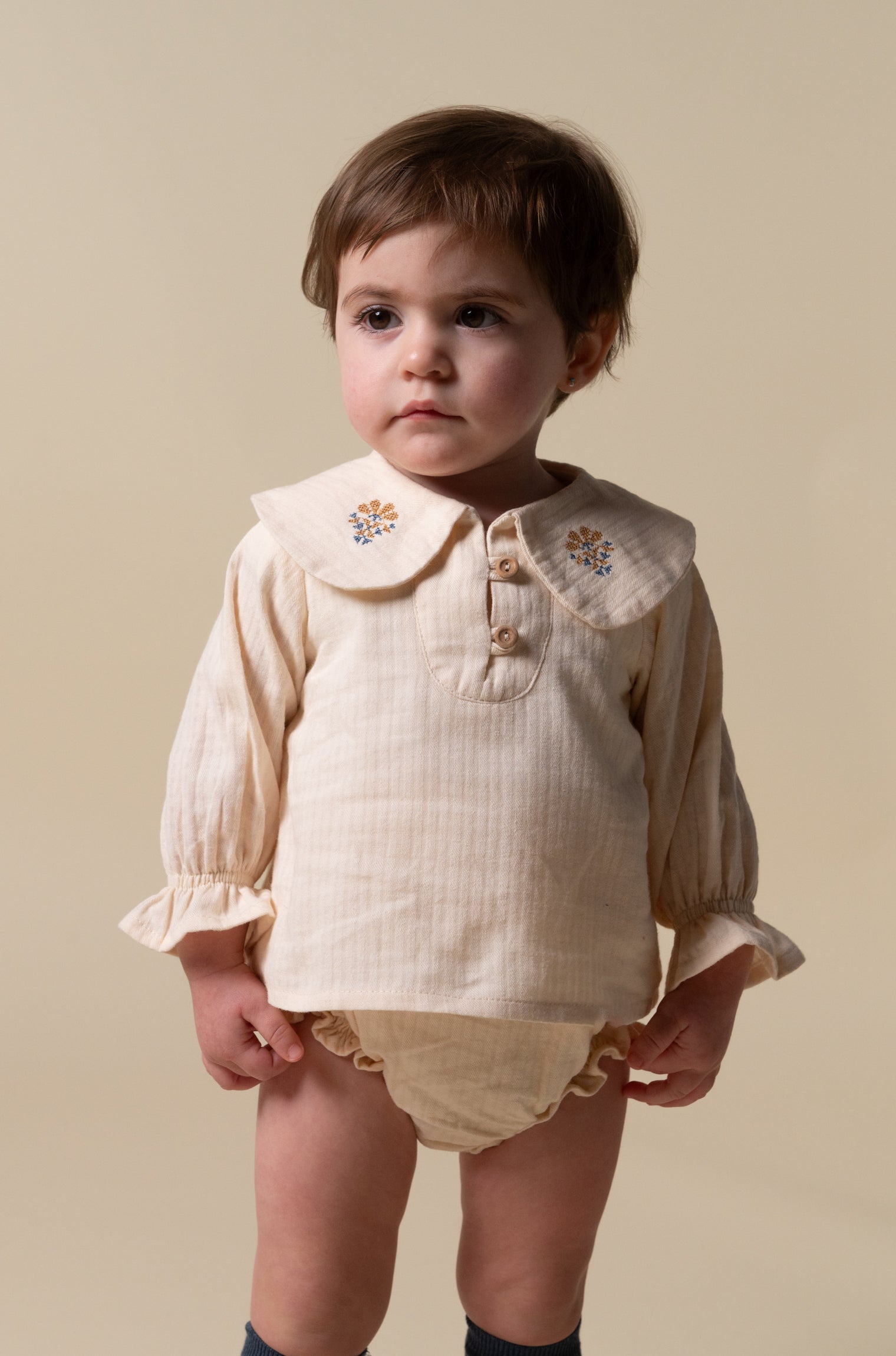 Ivory embroidered blouse and bloomer set baby