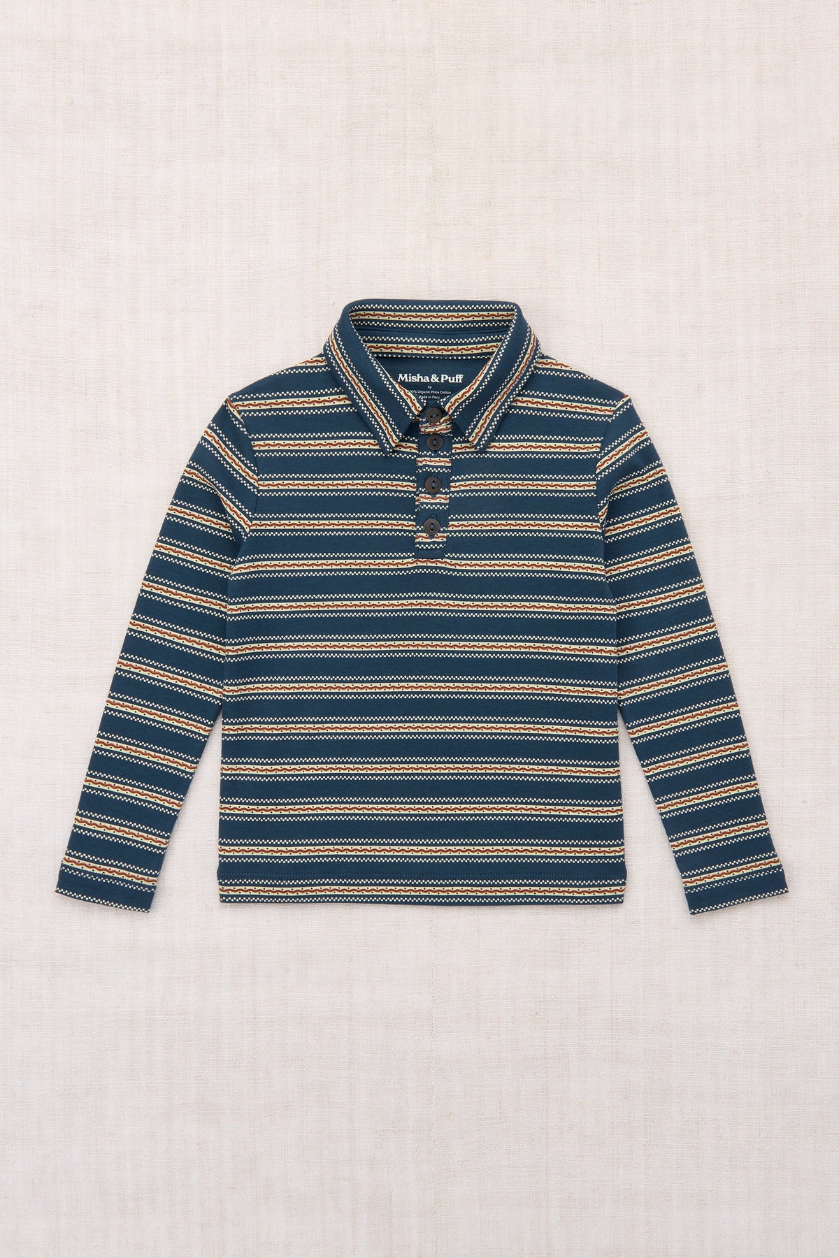 Long Sleeve Polo - Marine Blue Sgraffito