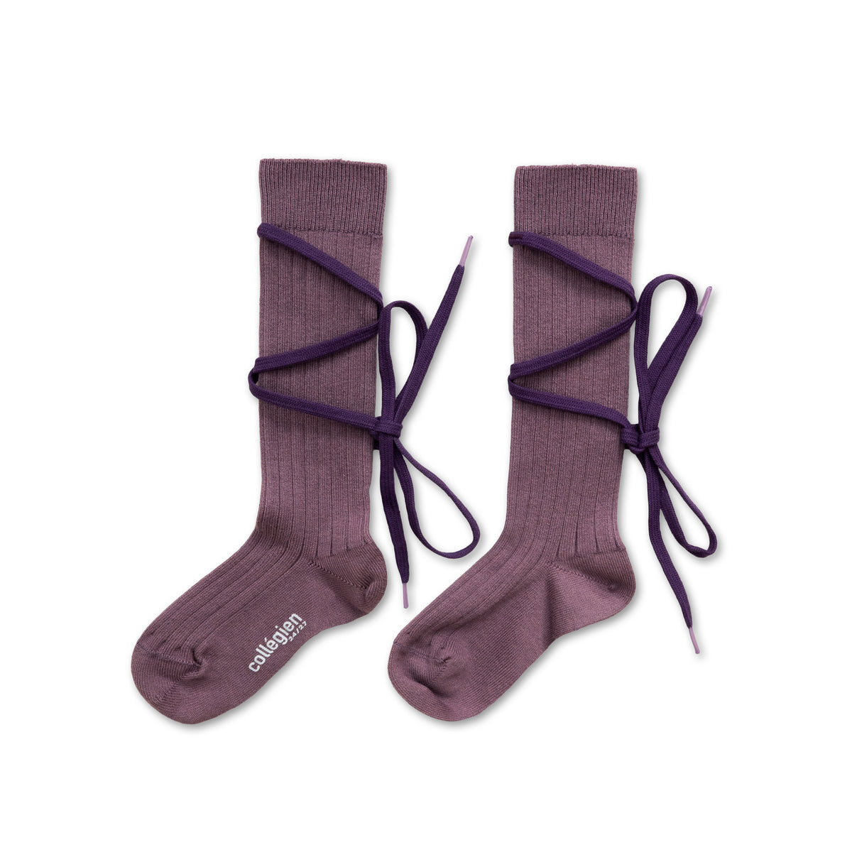 Anastasie - Lace-up Ribbed Knee-high Socks - Glycine du Japon