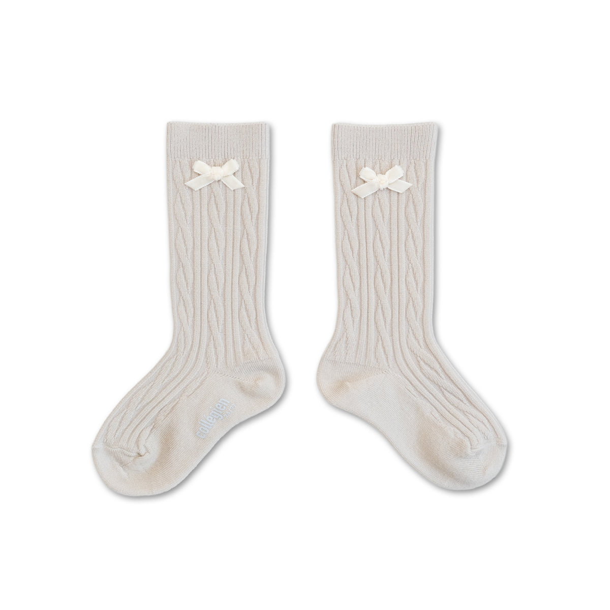 Marie-Alix - Cable-knit Wool Knee-high Socks with Velvet Bow - Doux Agneaux