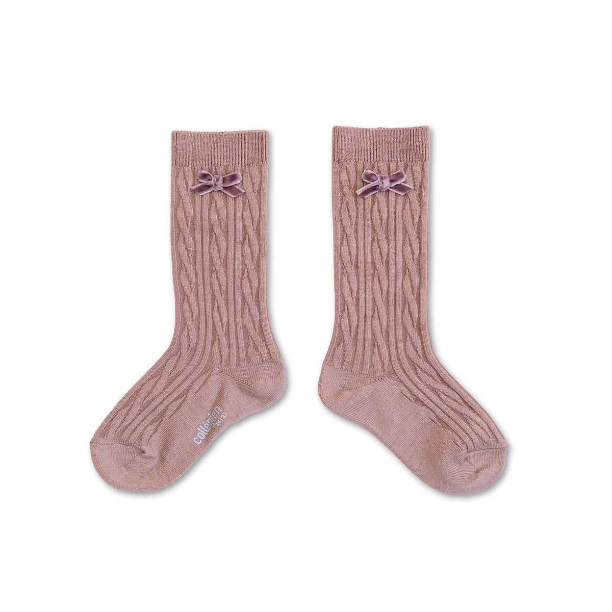Marie-Alix - Cable-knit Wool Knee-high Socks with Velvet Bow - Vieux Rose