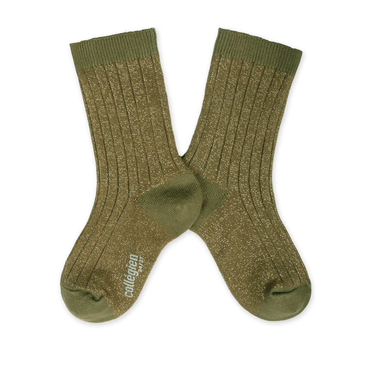 Victoire - Glitter Ribbed Crew Socks - Olive du Lubéron