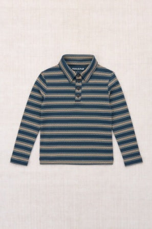 Long Sleeve Polo - Marine Blue Sgraffito